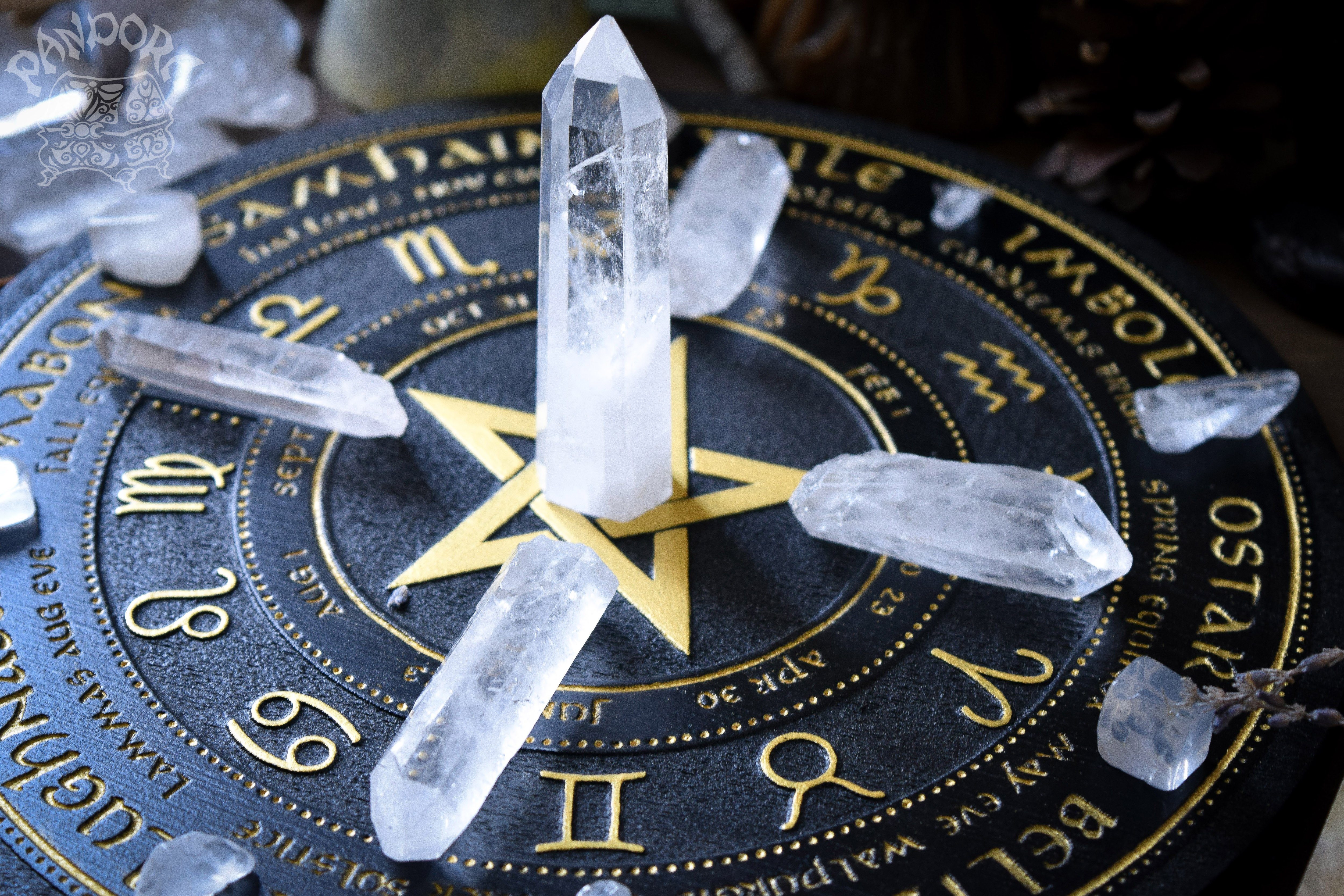 Wooden Wheel of the Year - calendar of pagan festivals and seasonal sabbaths: Yule, Imbolc, Ostara, Beltane, Litha, Lammas, Mabon, Samhain.