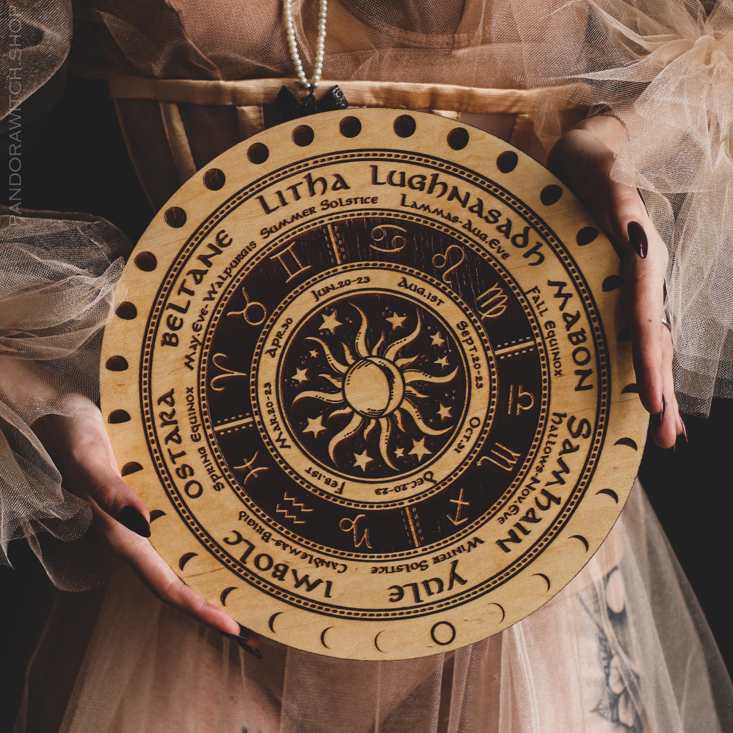Wheel of the Year - Sun and Moon - Natural wood