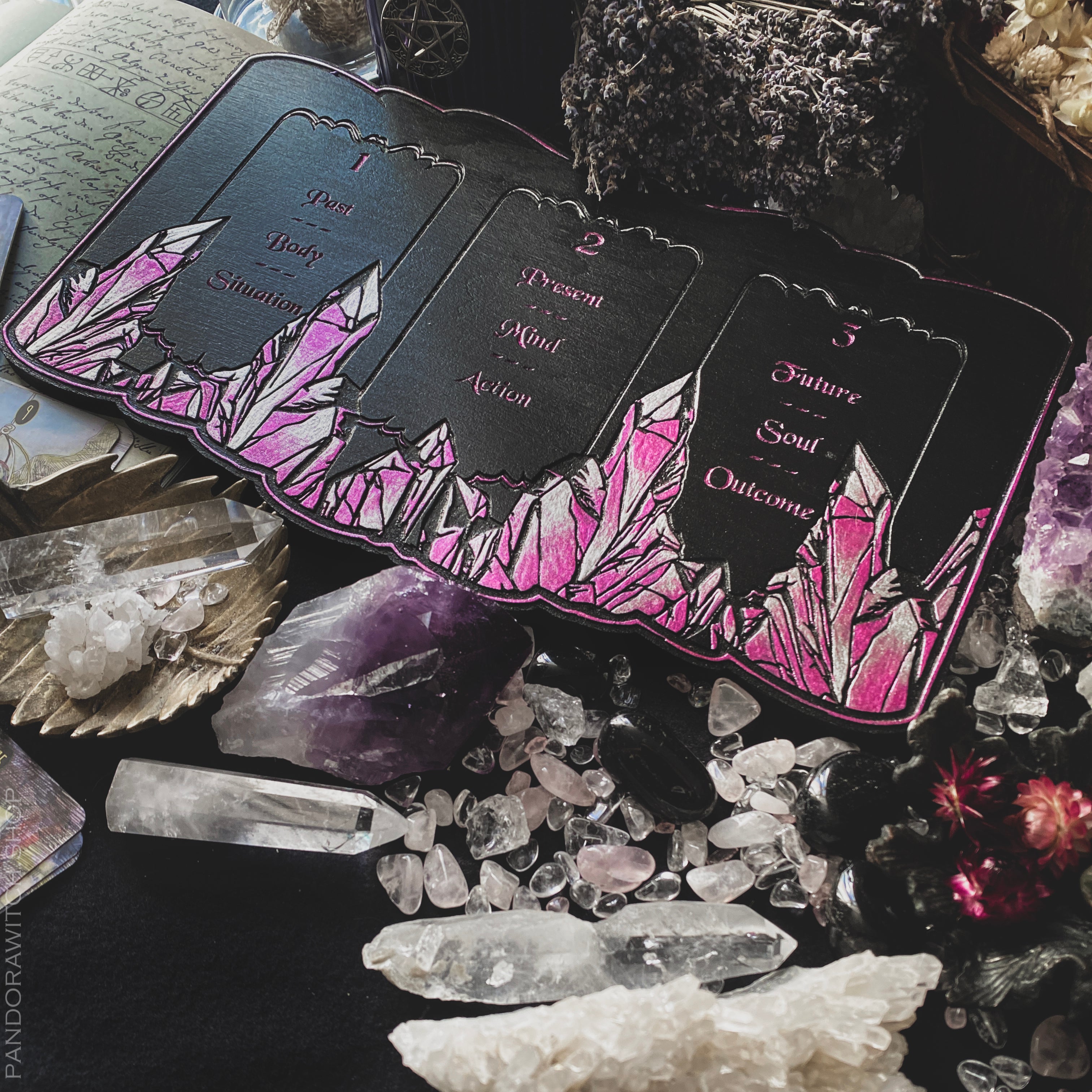 Tarot Board Three Card Spread - Pink Crystals