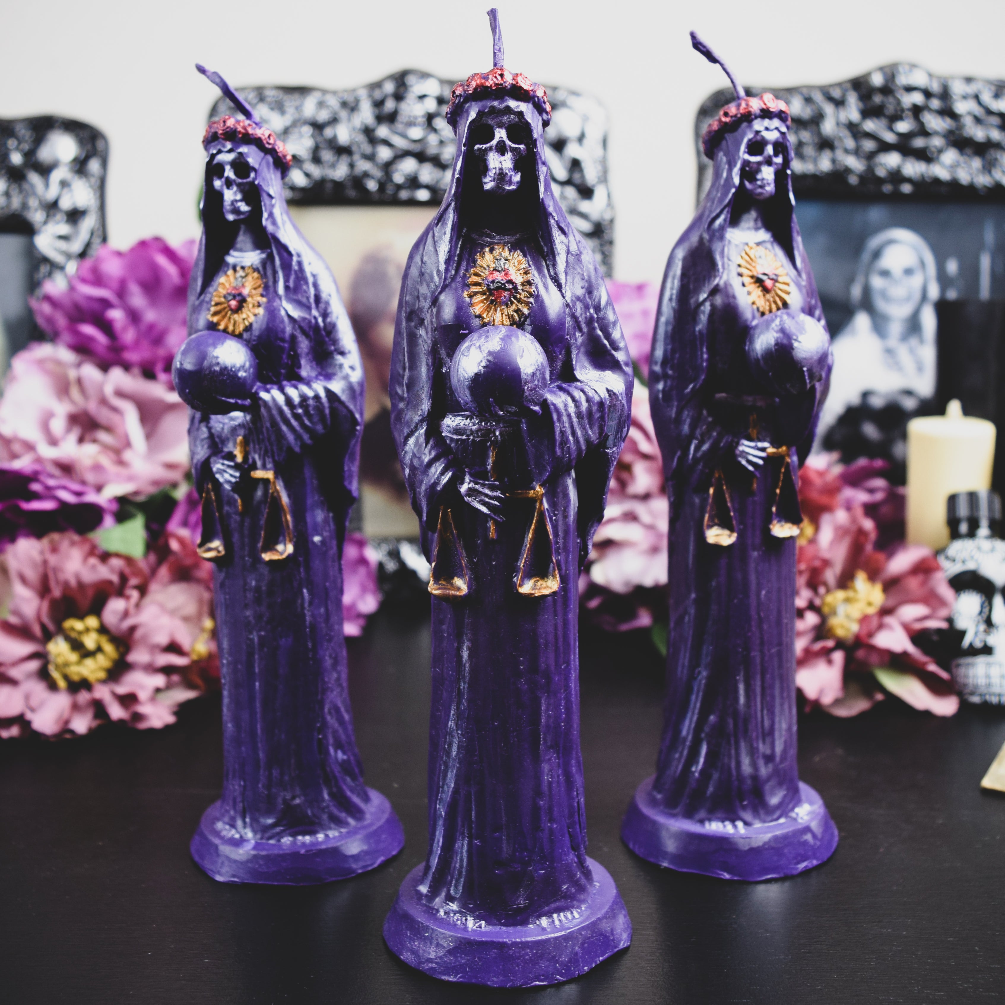 Purple Santa Muerte - beeswax candle