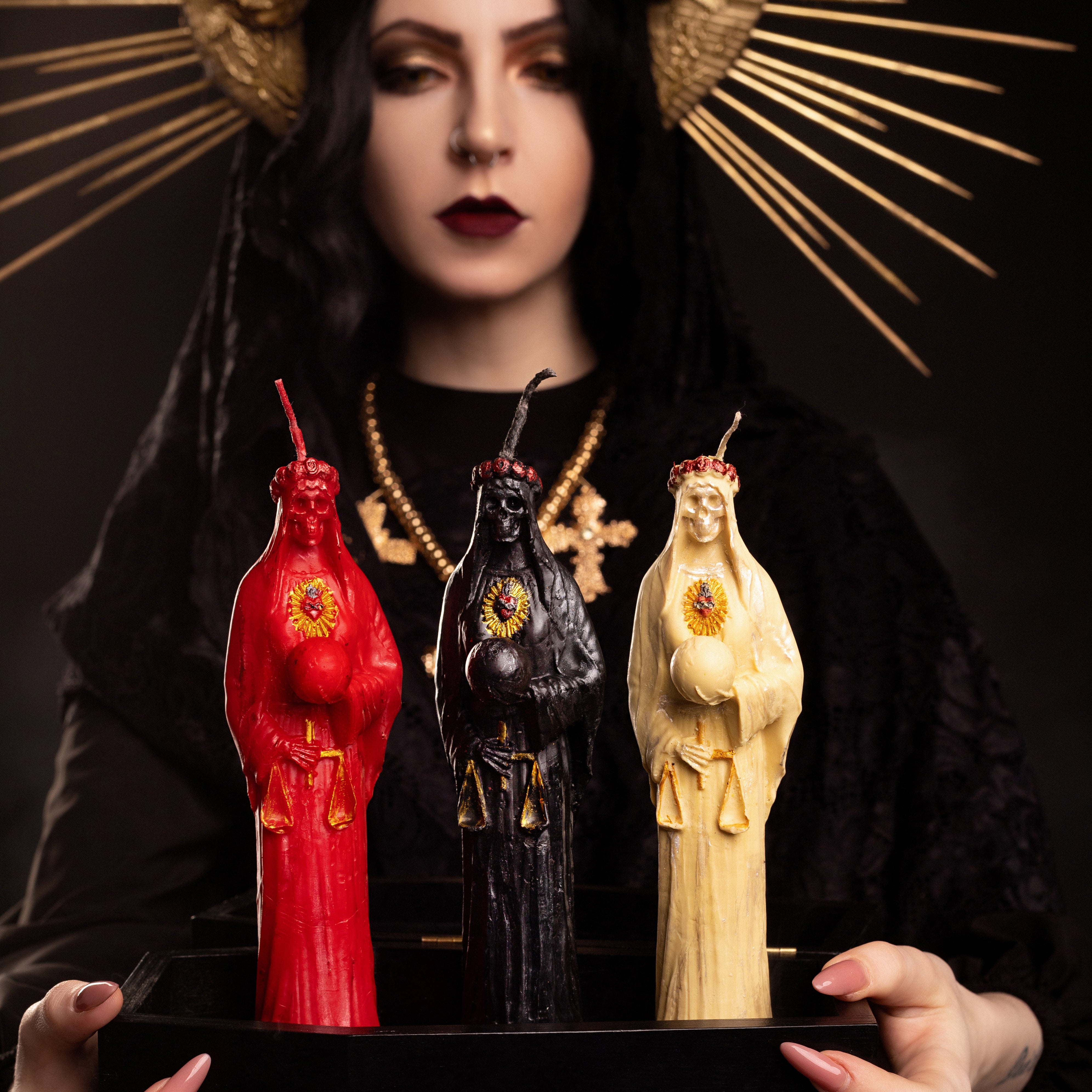 Blue Santa Muerte - beeswax candle