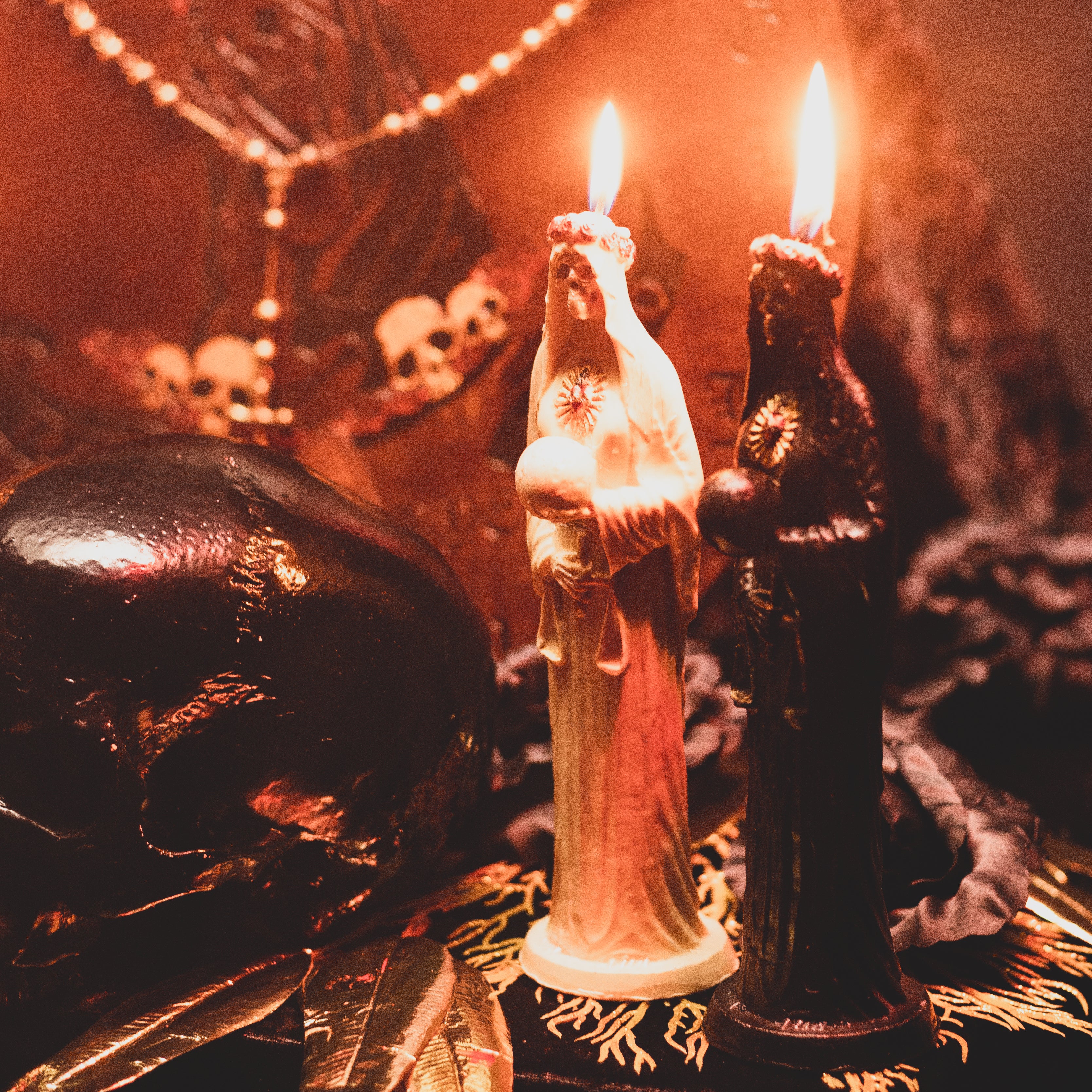 White Santa Muerte - beeswax candle