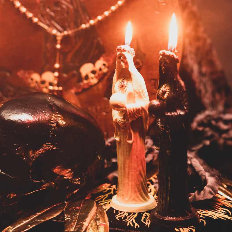 Black Santa Muerte - beeswax candle