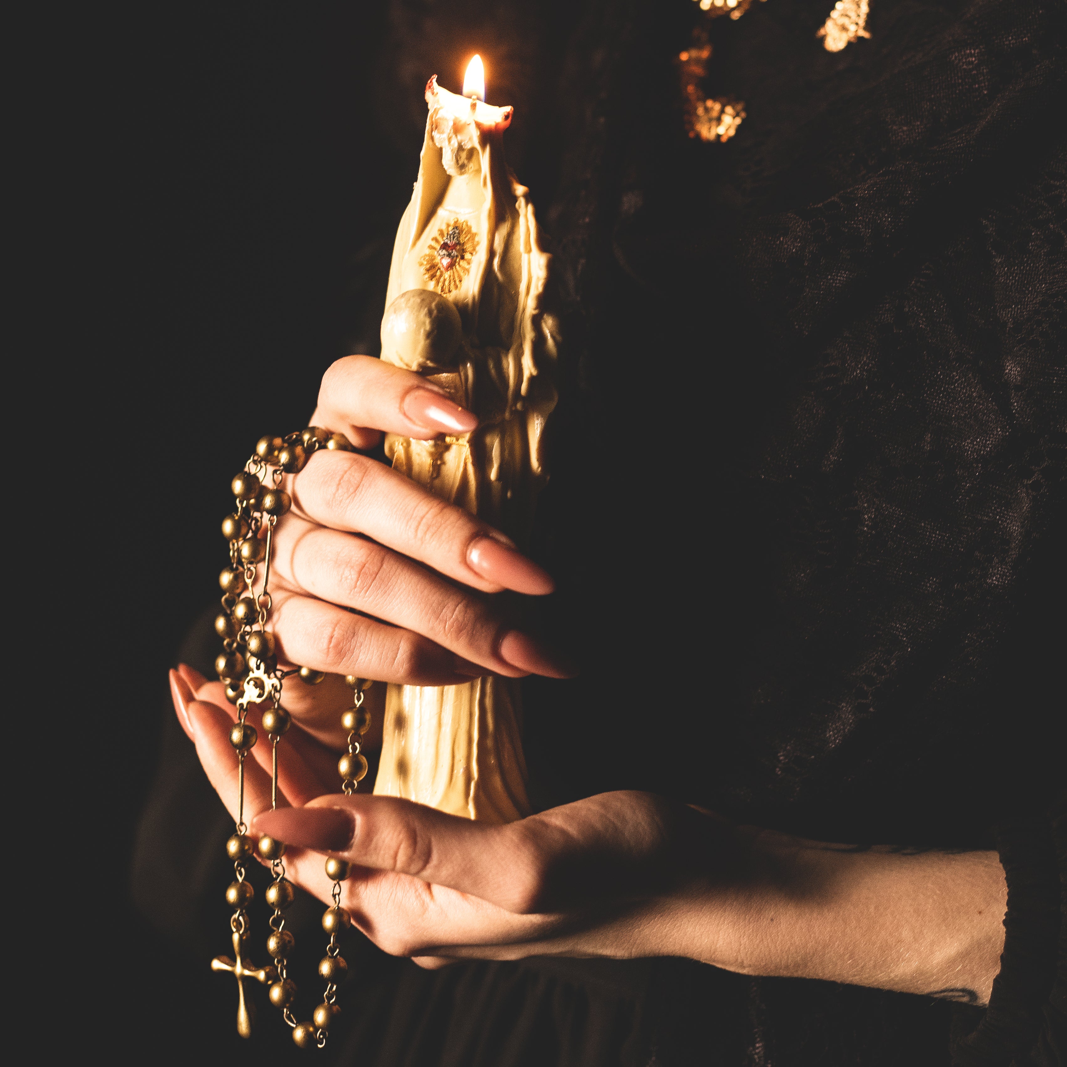 White Santa Muerte - beeswax candle