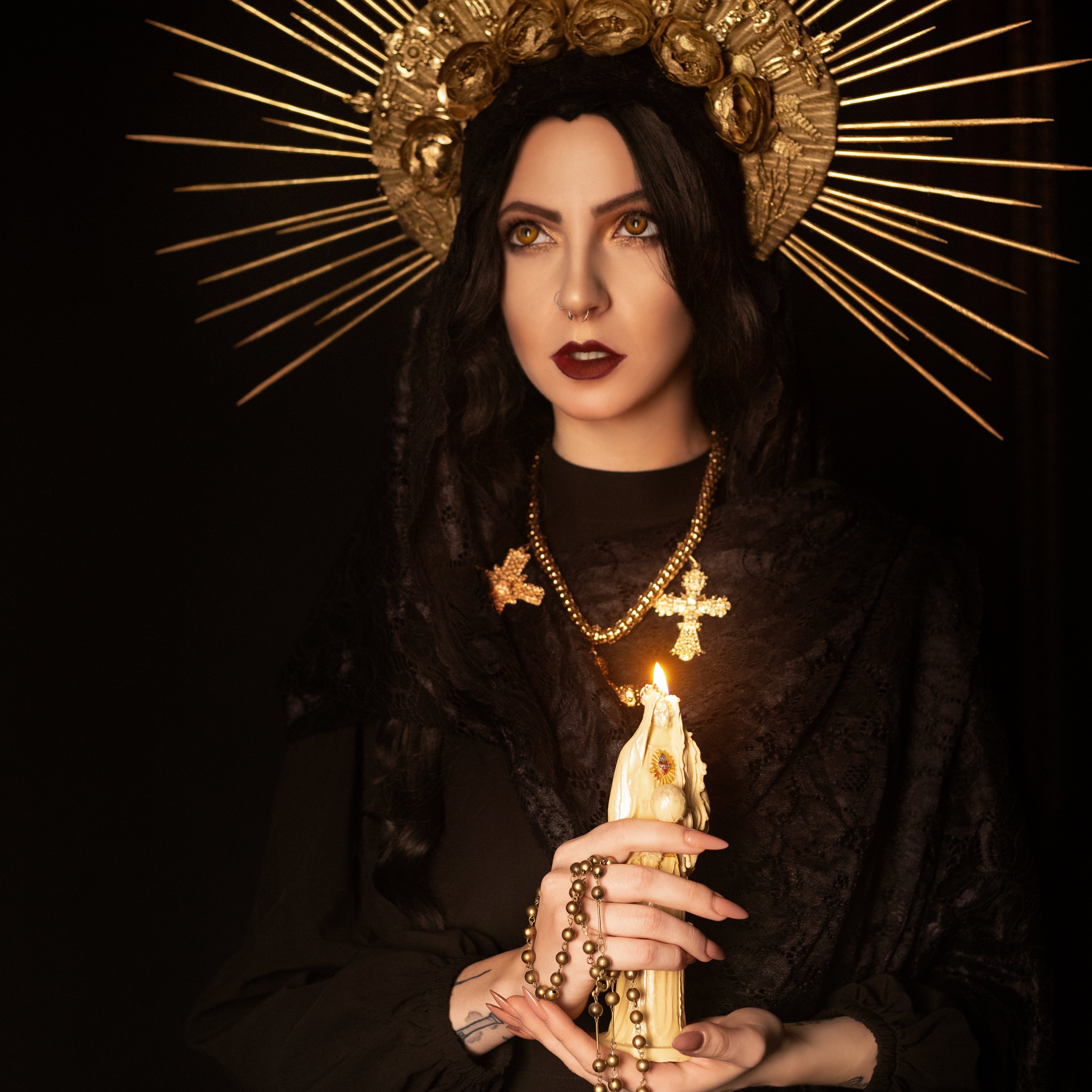 Purple Santa Muerte - beeswax candle
