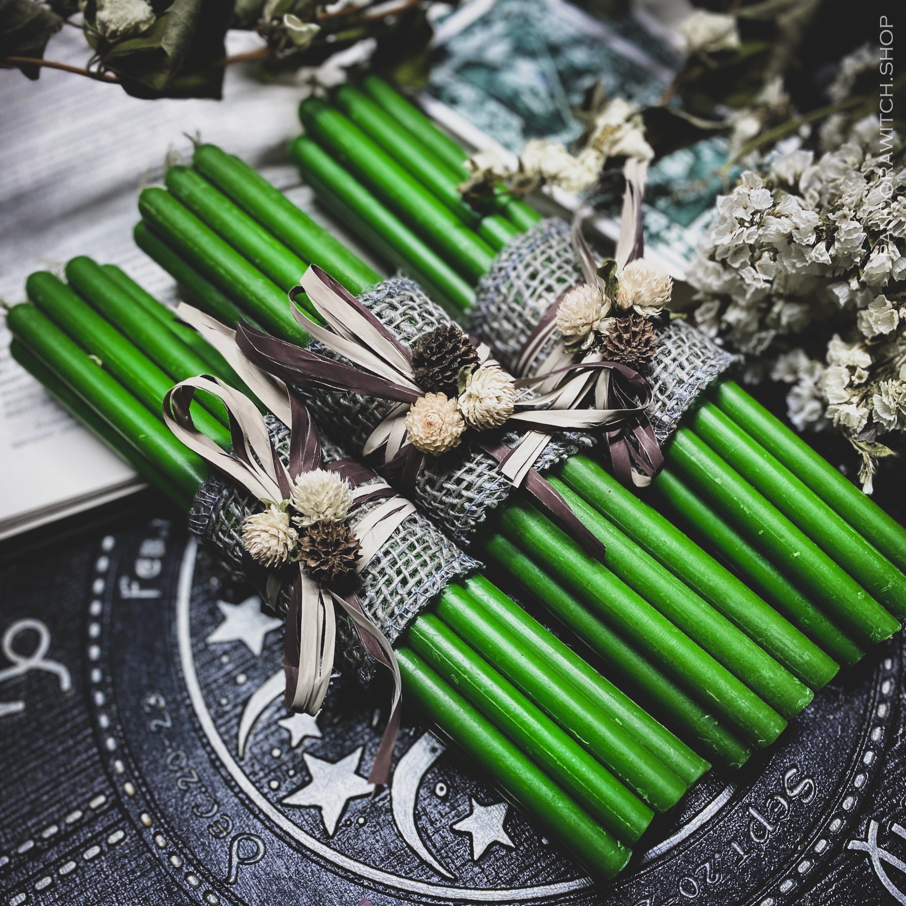 Green beeswax candles - Flower Set