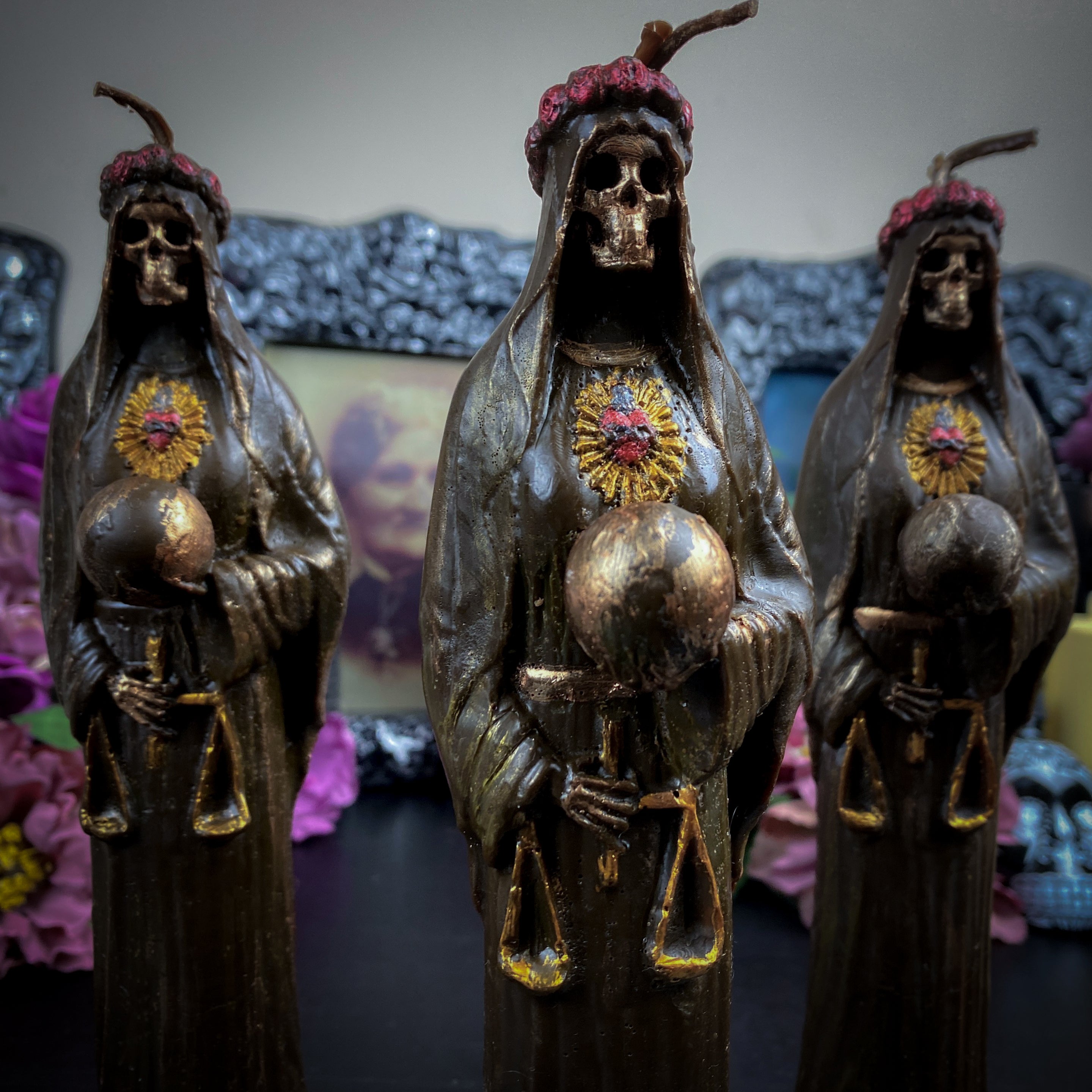 Brown Santa Muerte - beeswax candle