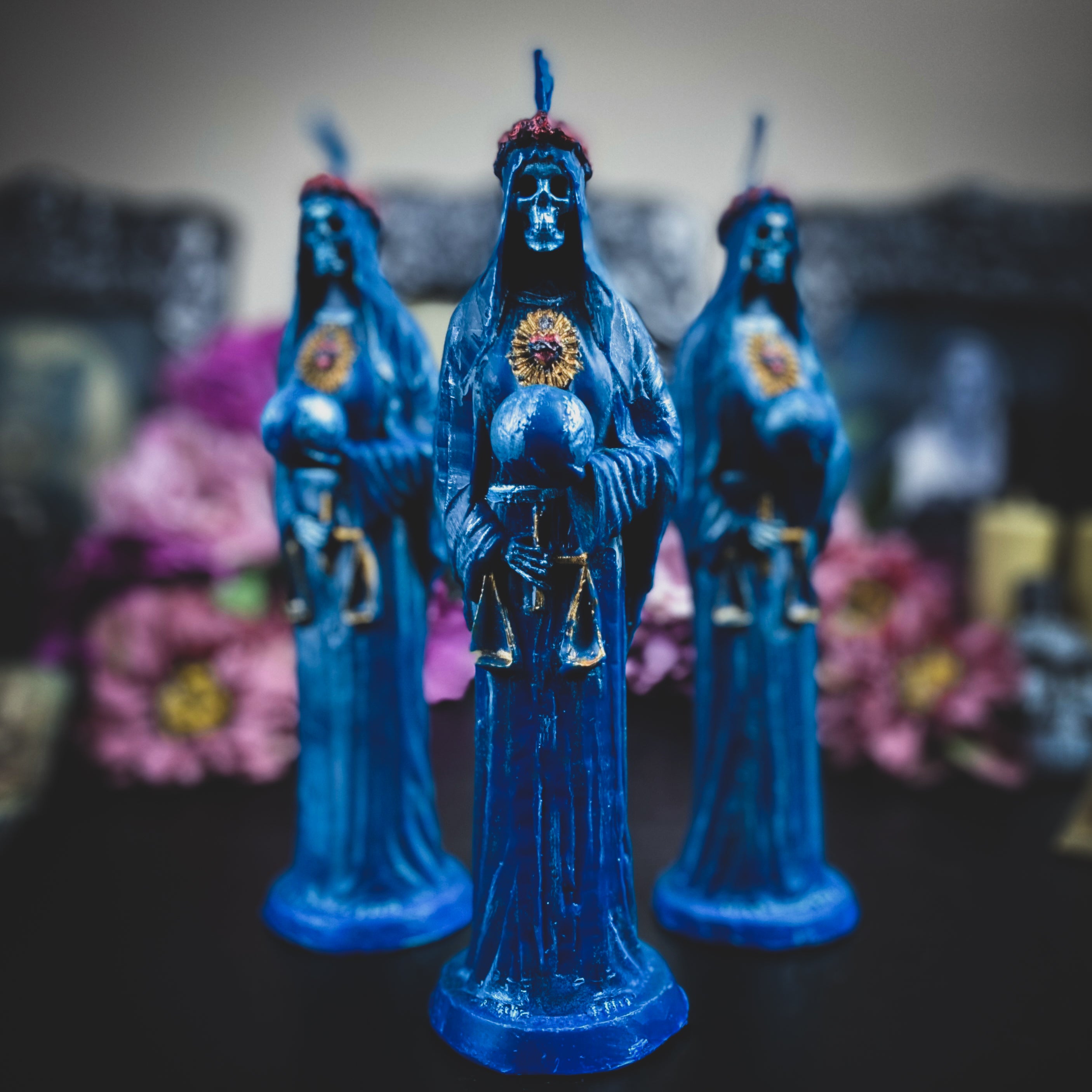 Blue Santa Muerte - beeswax candle