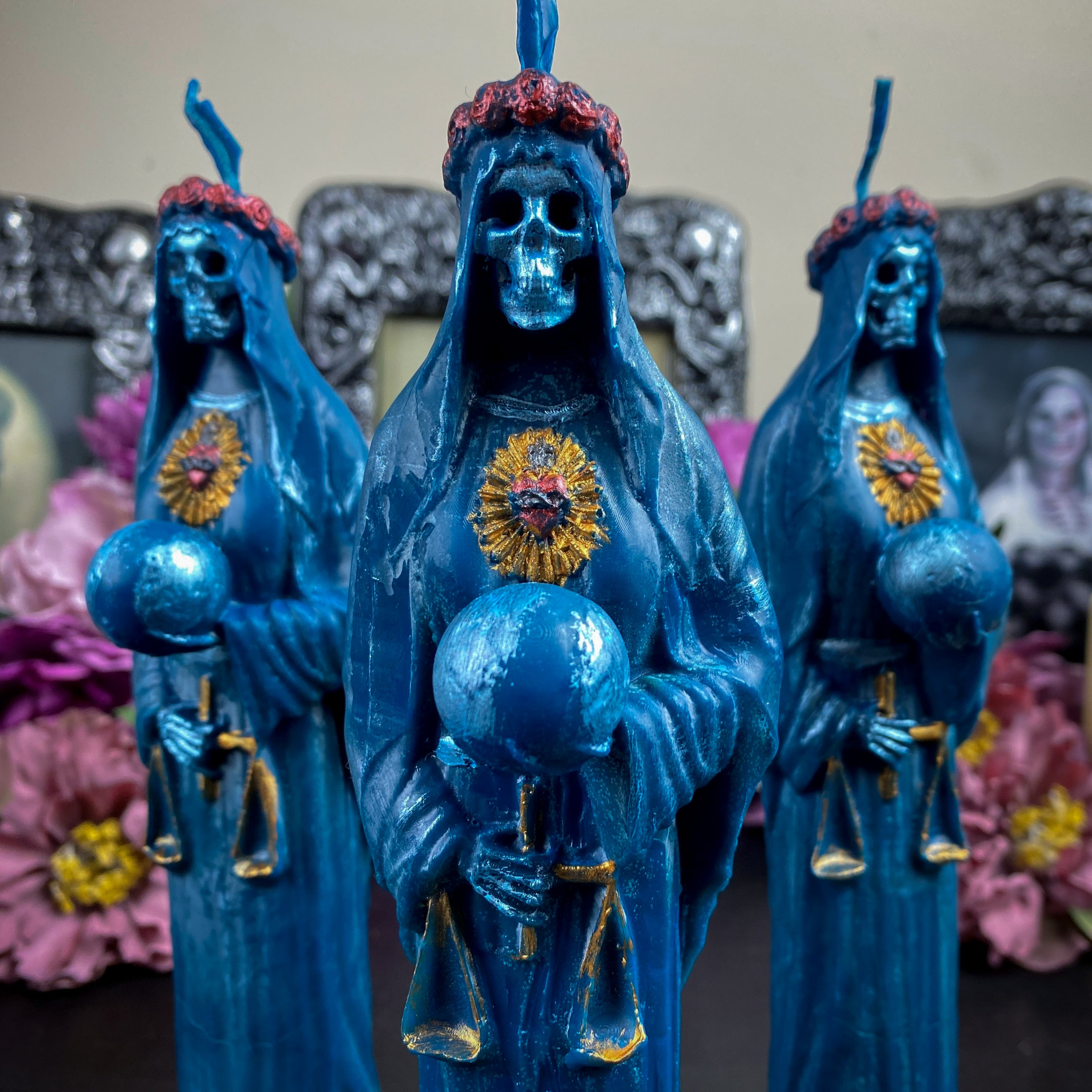 Blue Santa Muerte - beeswax candle
