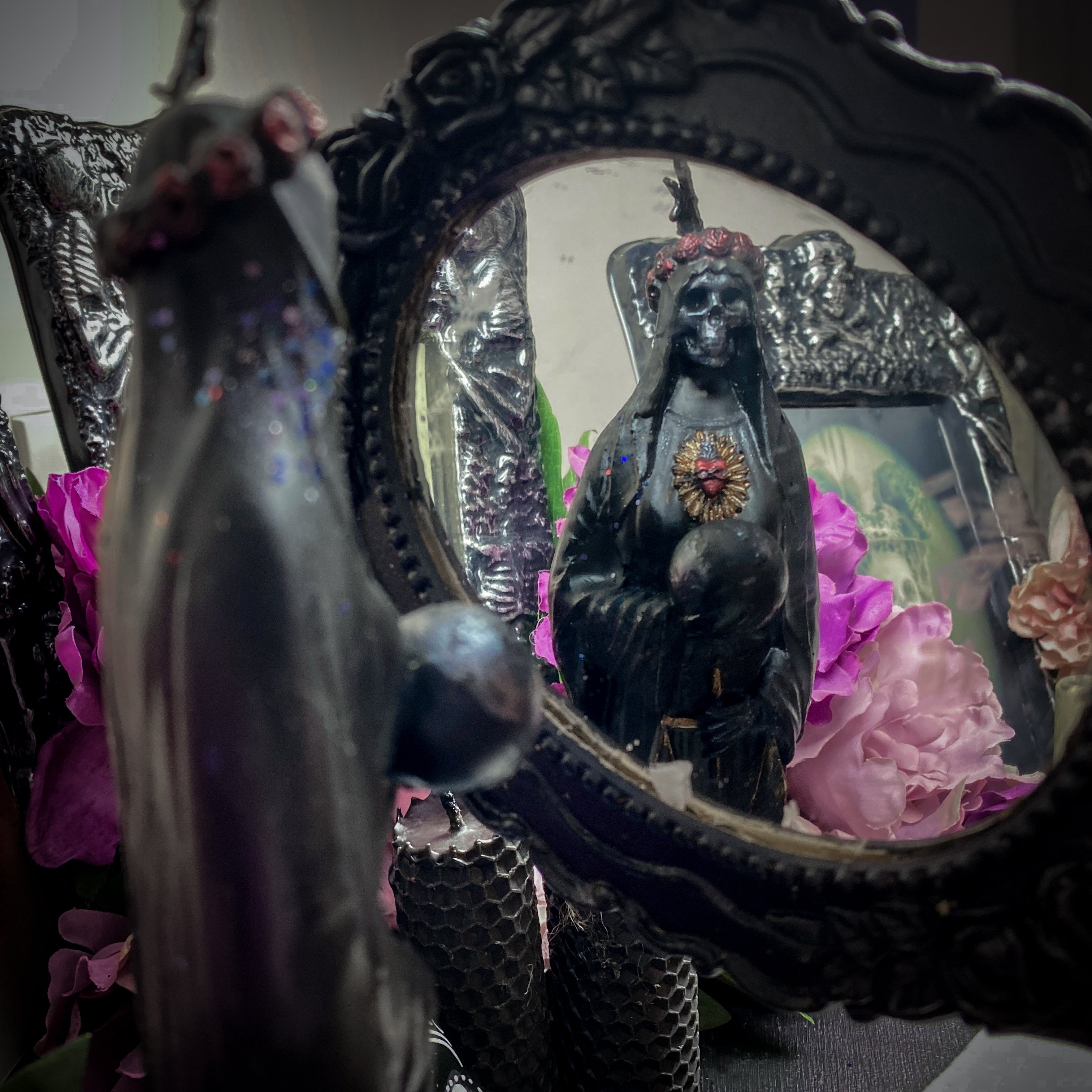 Black Santa Muerte - beeswax candle