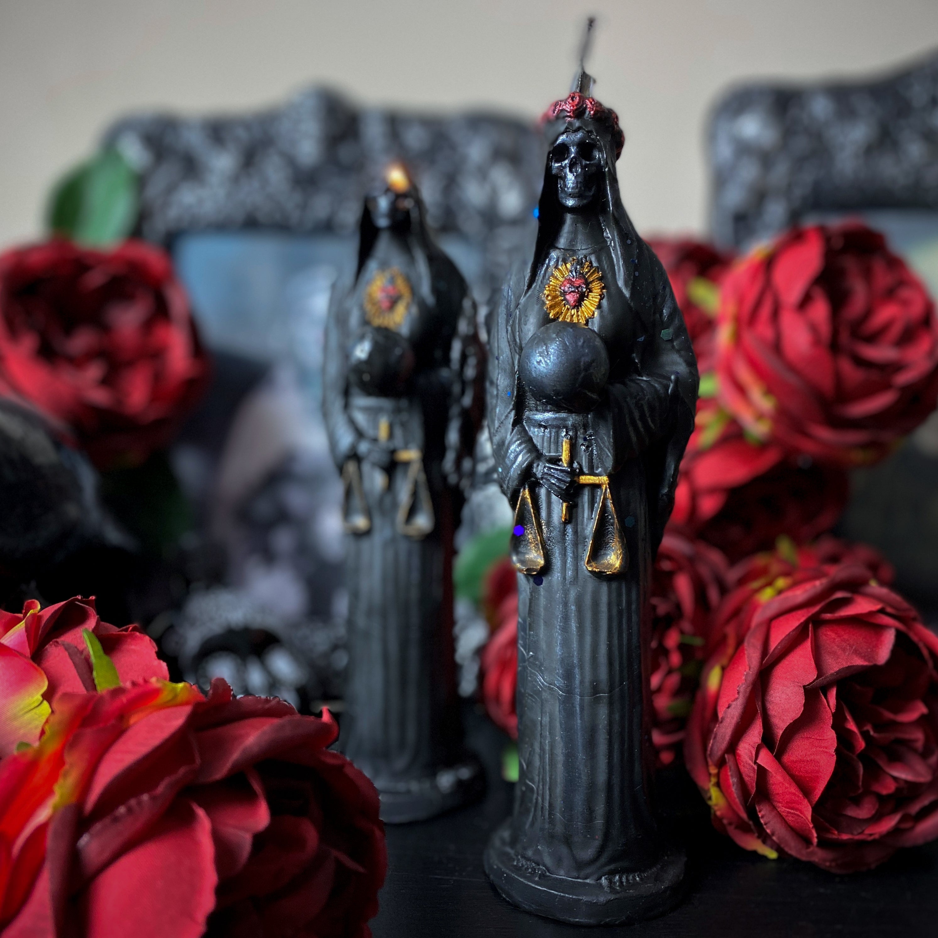 Black Santa Muerte - beeswax candle