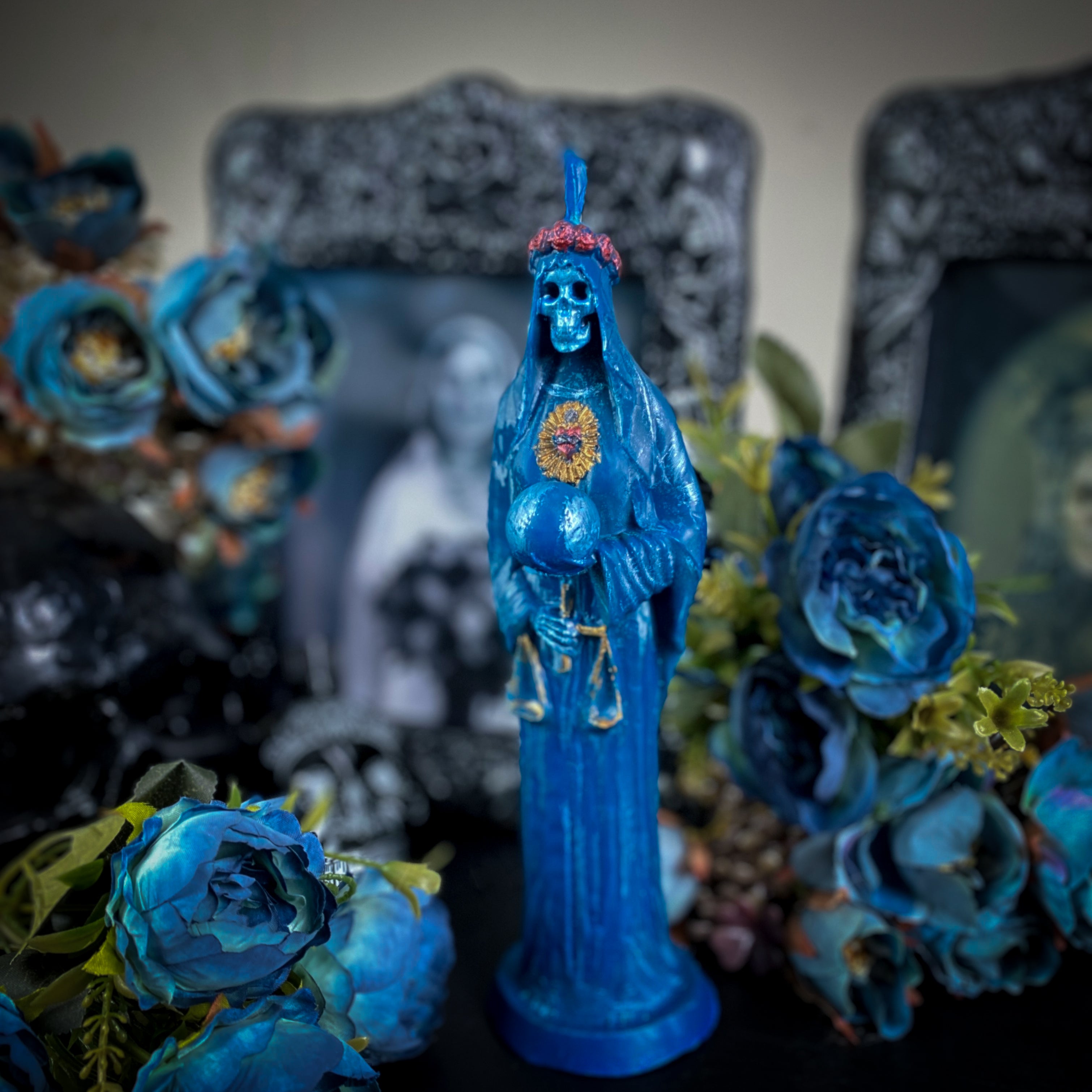 Blue Santa Muerte - beeswax candle