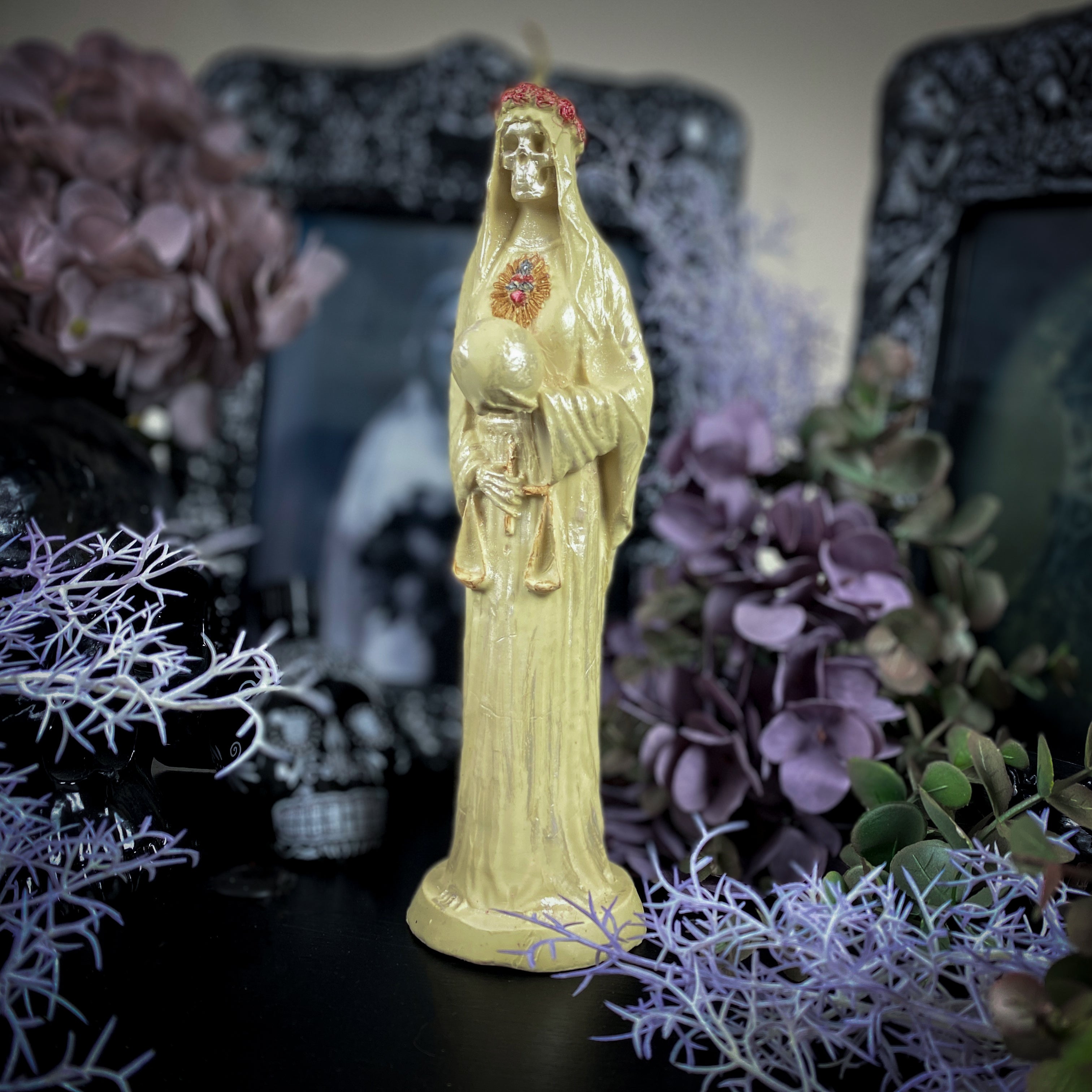 White Santa Muerte - beeswax candle