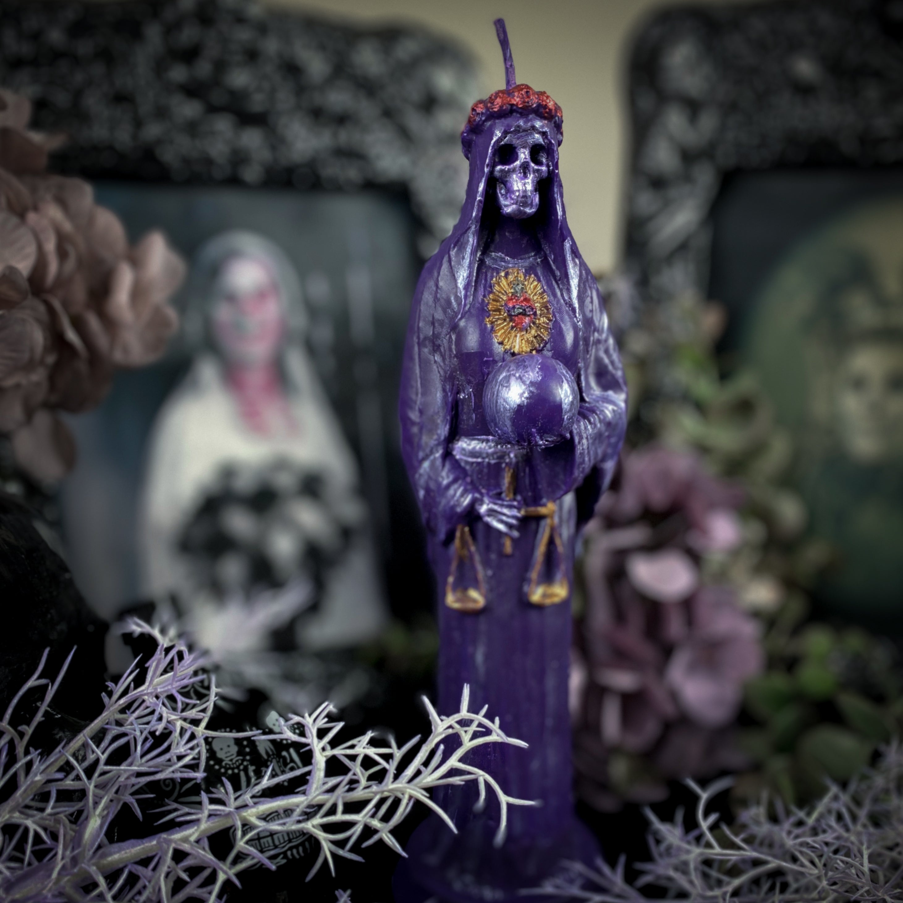 Purple Santa Muerte - beeswax candle