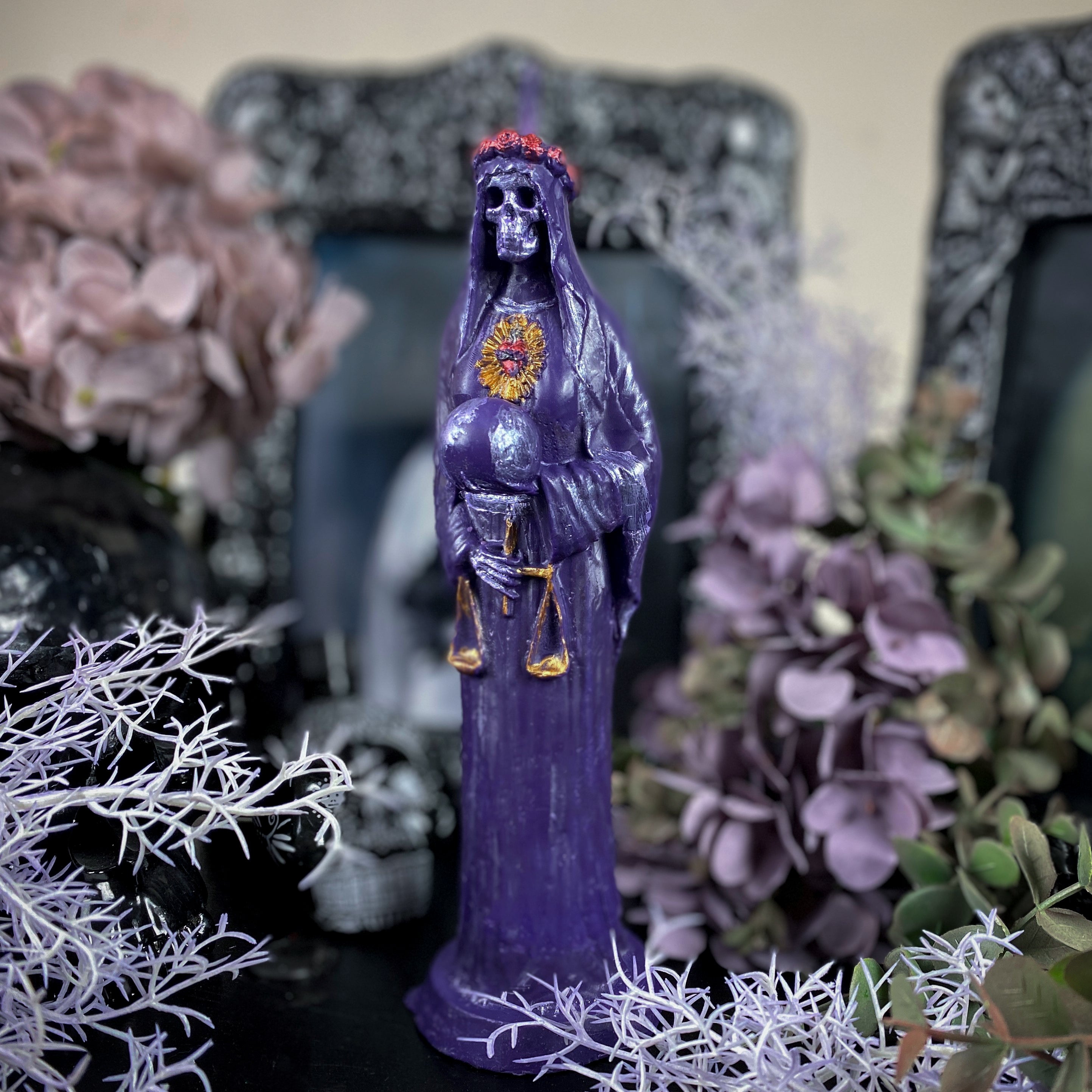 Purple Santa Muerte - beeswax candle