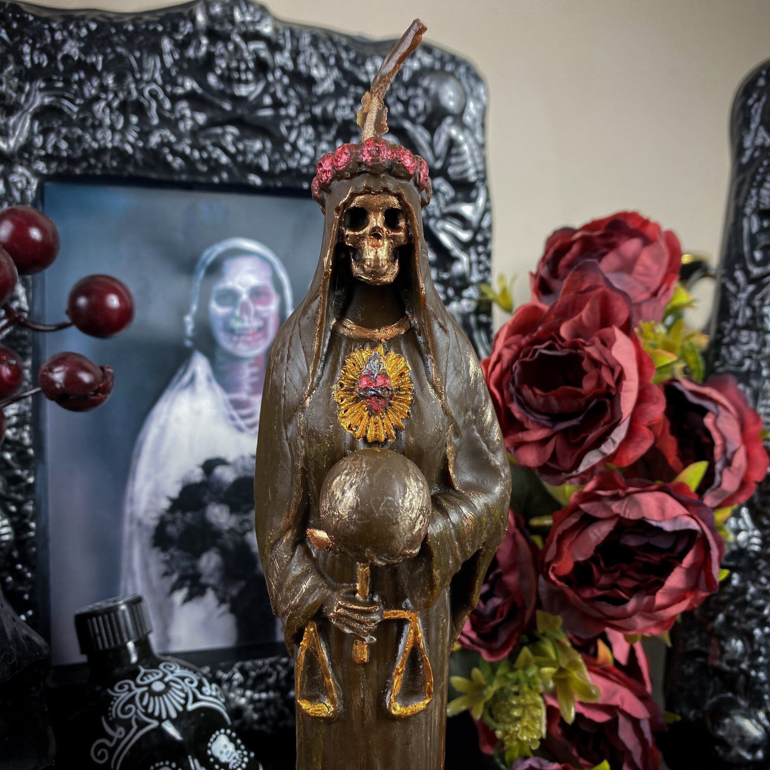 Brown Santa Muerte - beeswax candle