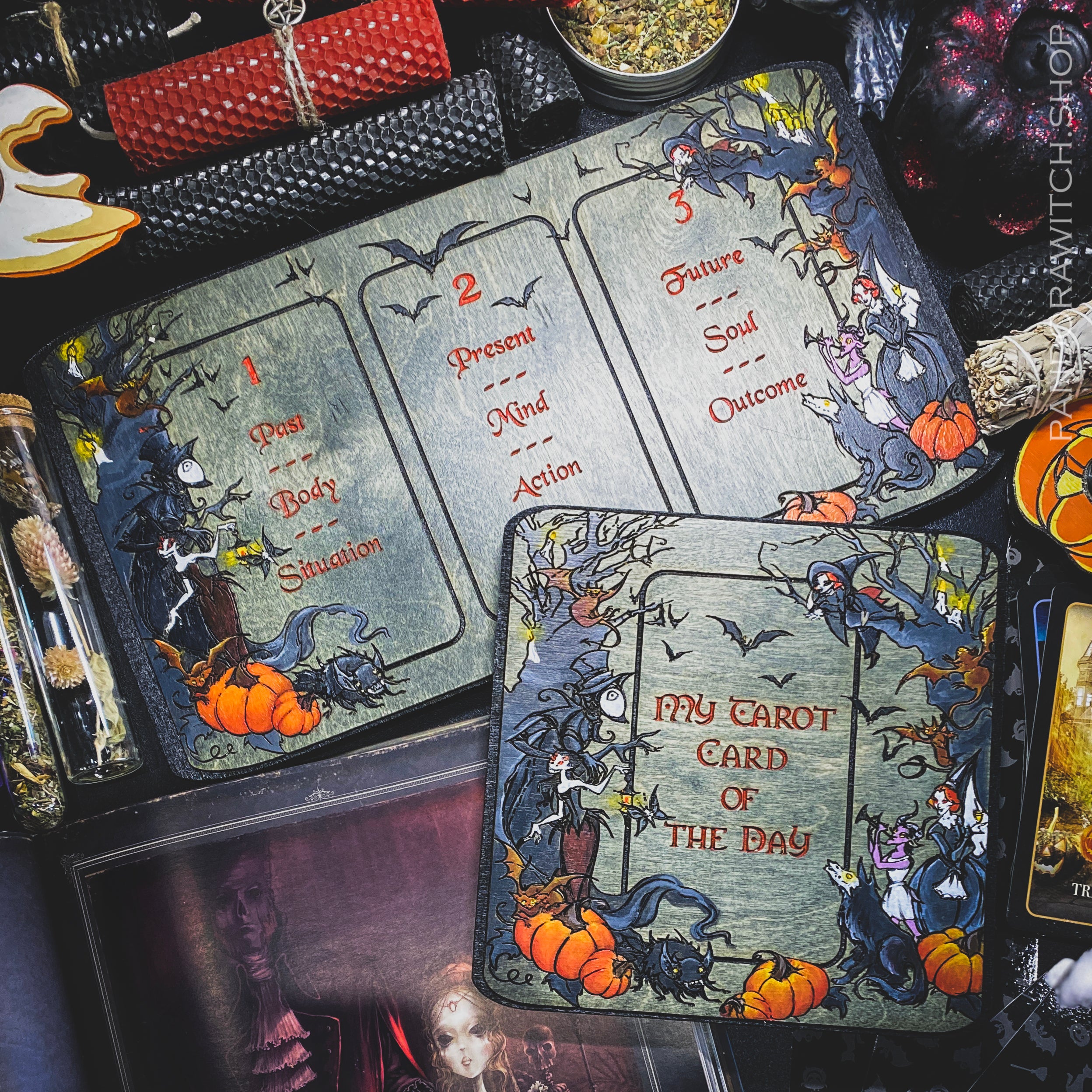 Tarot Boards Forever Halloween SET of 2 - Card of the Day and Three Card Spread
