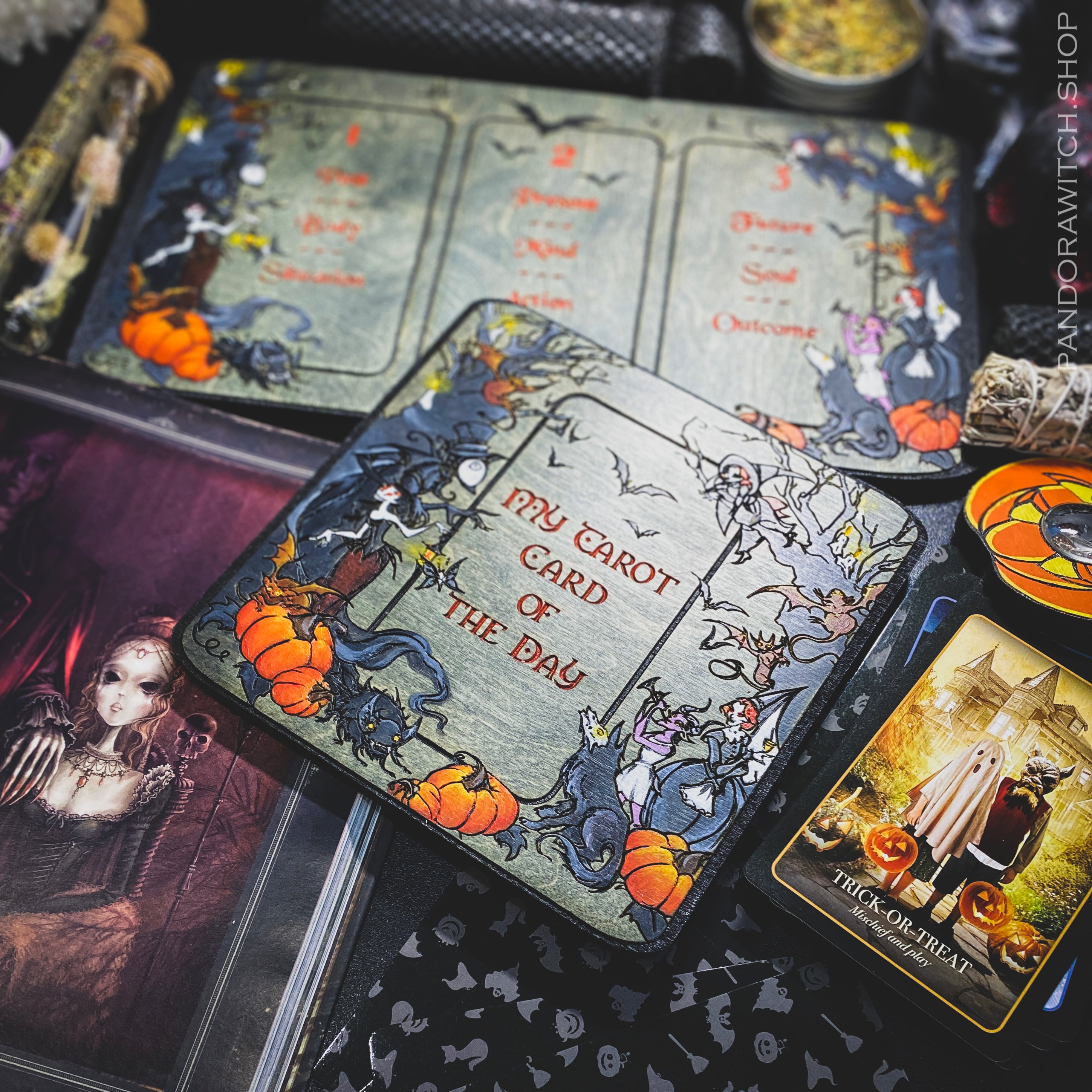 Tarot Boards Forever Halloween SET of 2 - Card of the Day and Three Card Spread