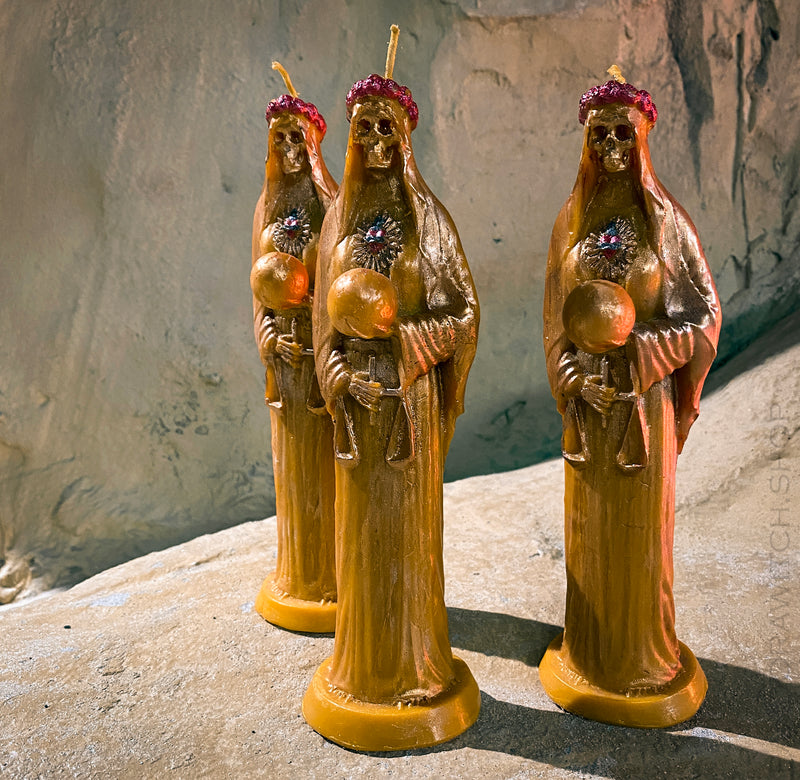 Golden Santa Muerte - beeswax candle