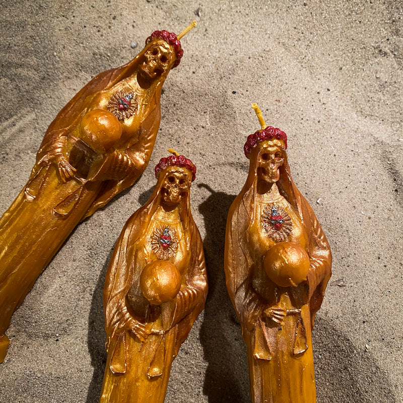 Golden Santa Muerte - beeswax candle