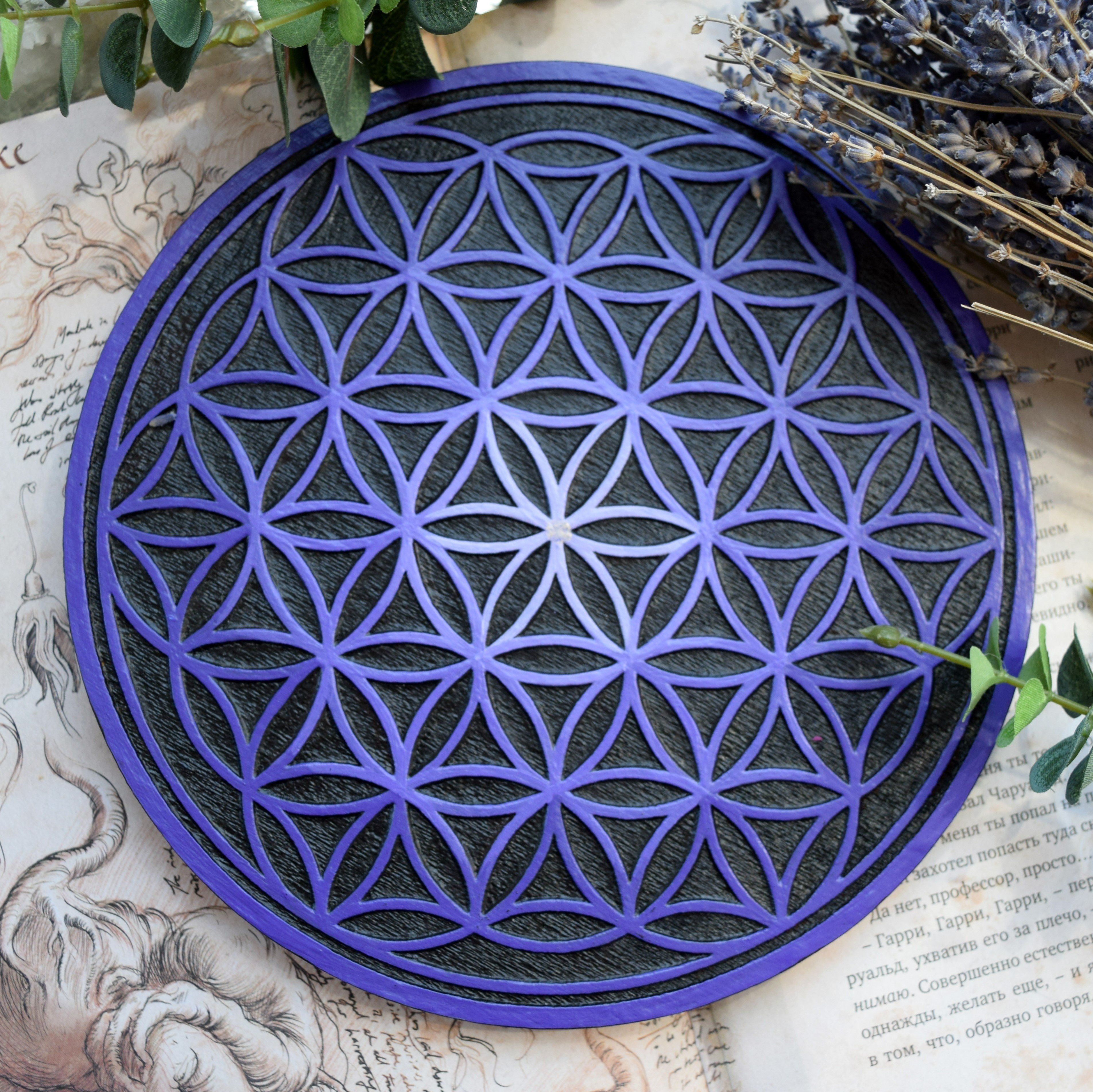 Crystal Grid Flower Of Life, Flower Pythagoras - Black\Purple