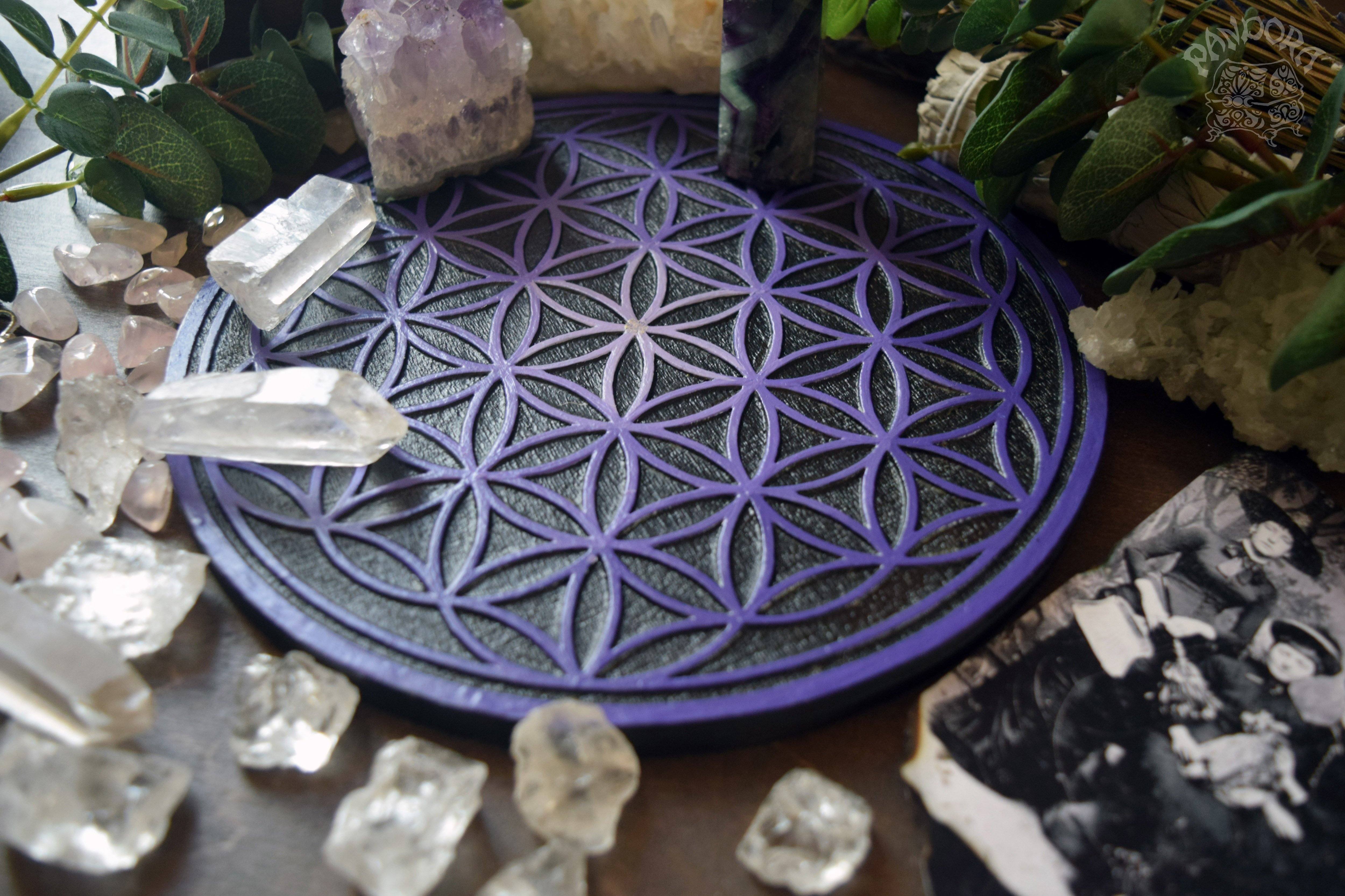 Crystal Grid Flower Of Life, Flower Pythagoras - Black\Purple