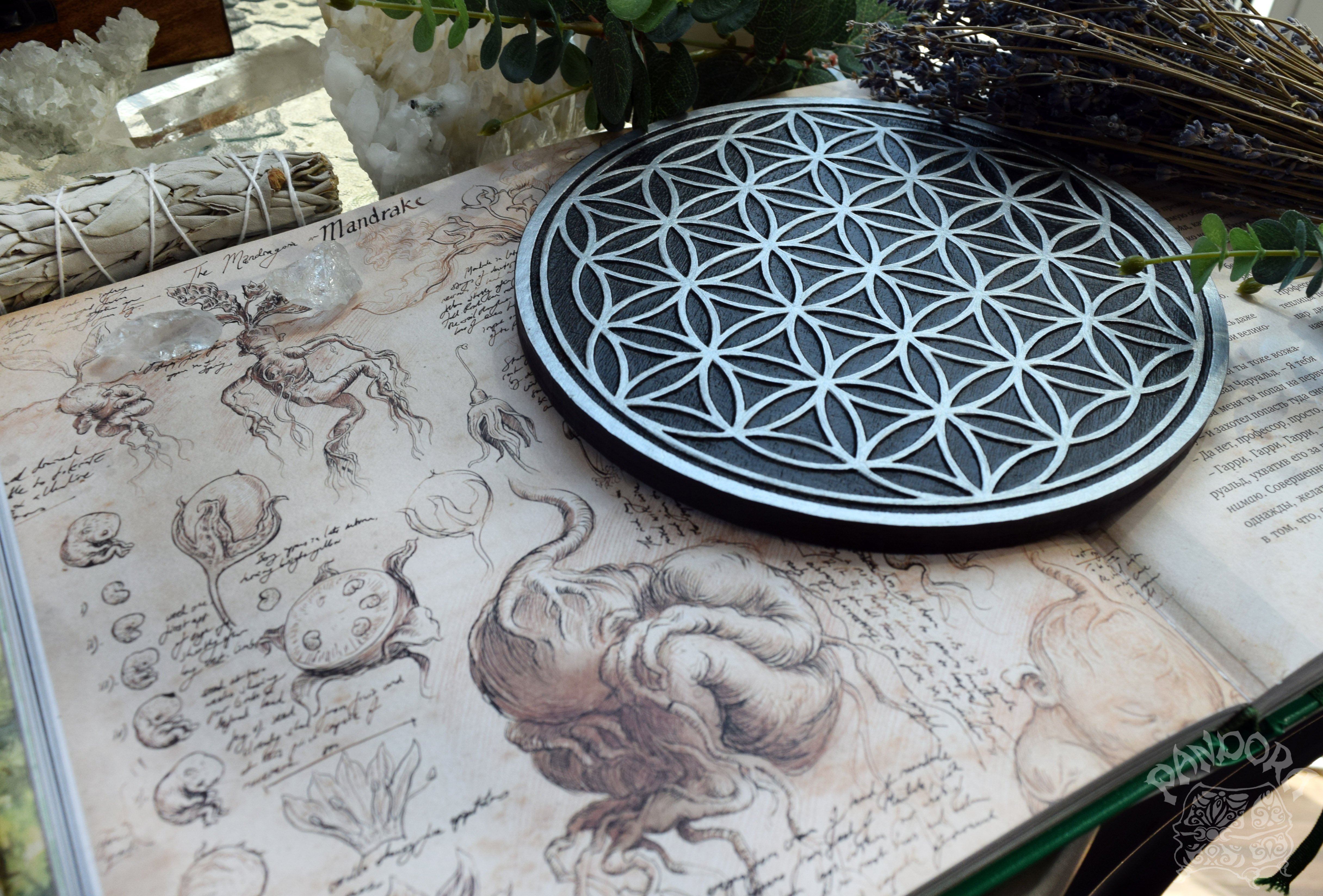 Crystal Grid Flower Of Life, Flower Pythagoras - Black\Silver