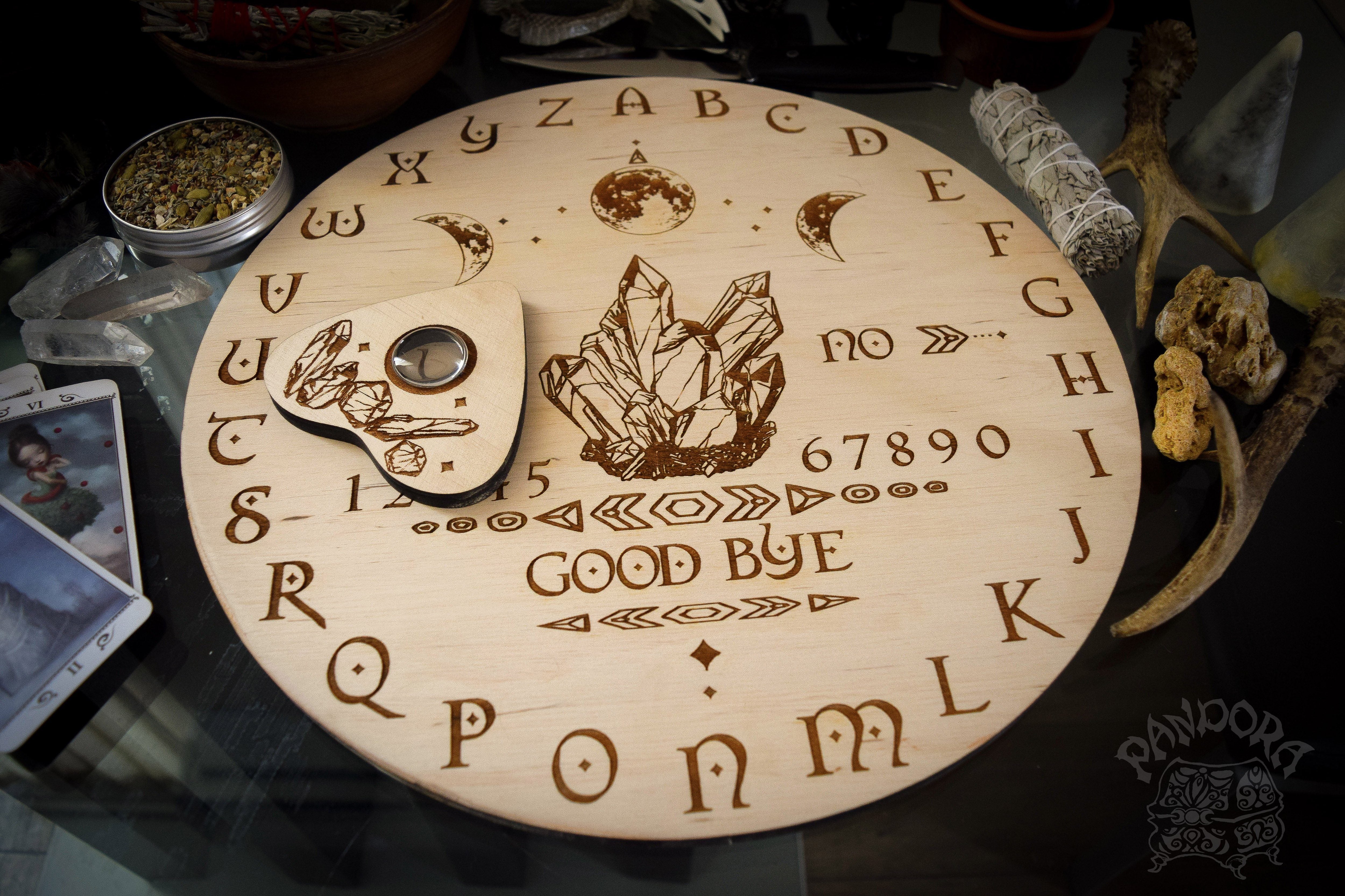 Wooden Ouija Board, Witch Board, Talking Board for calling spirits with Crystals