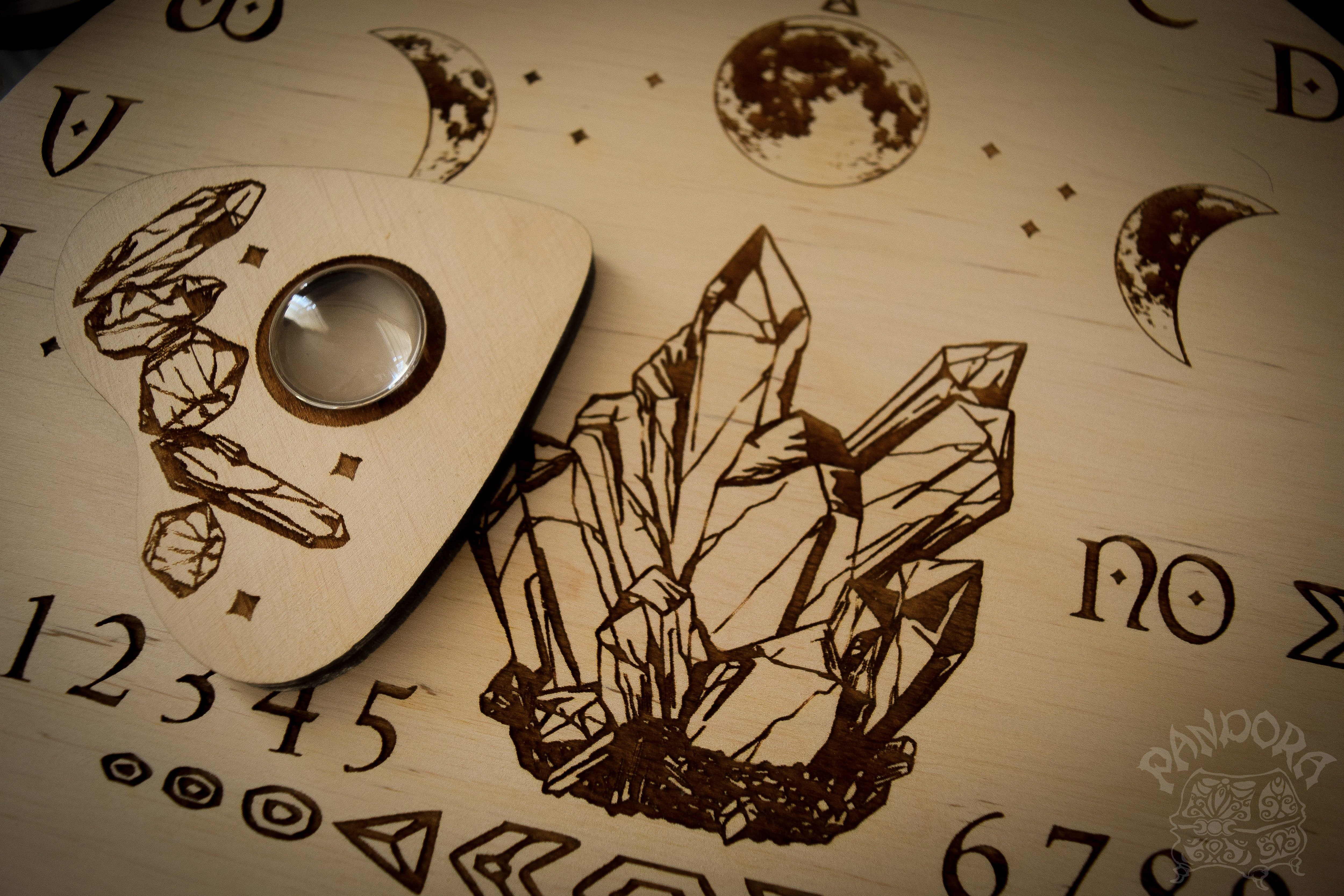 Wooden Ouija Board, Witch Board, Talking Board for calling spirits with Crystals