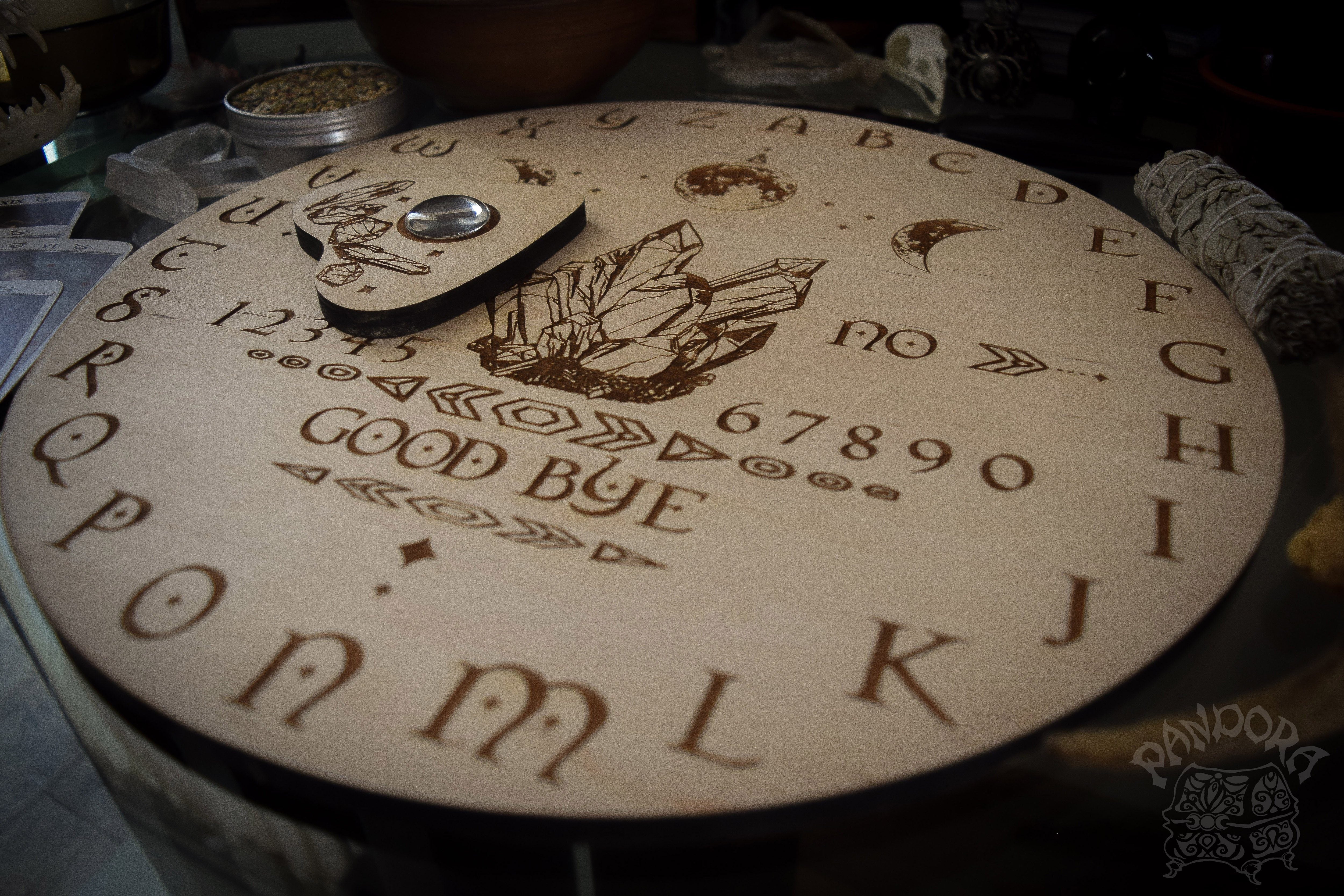 Wooden Ouija Board, Witch Board, Talking Board for calling spirits with Crystals