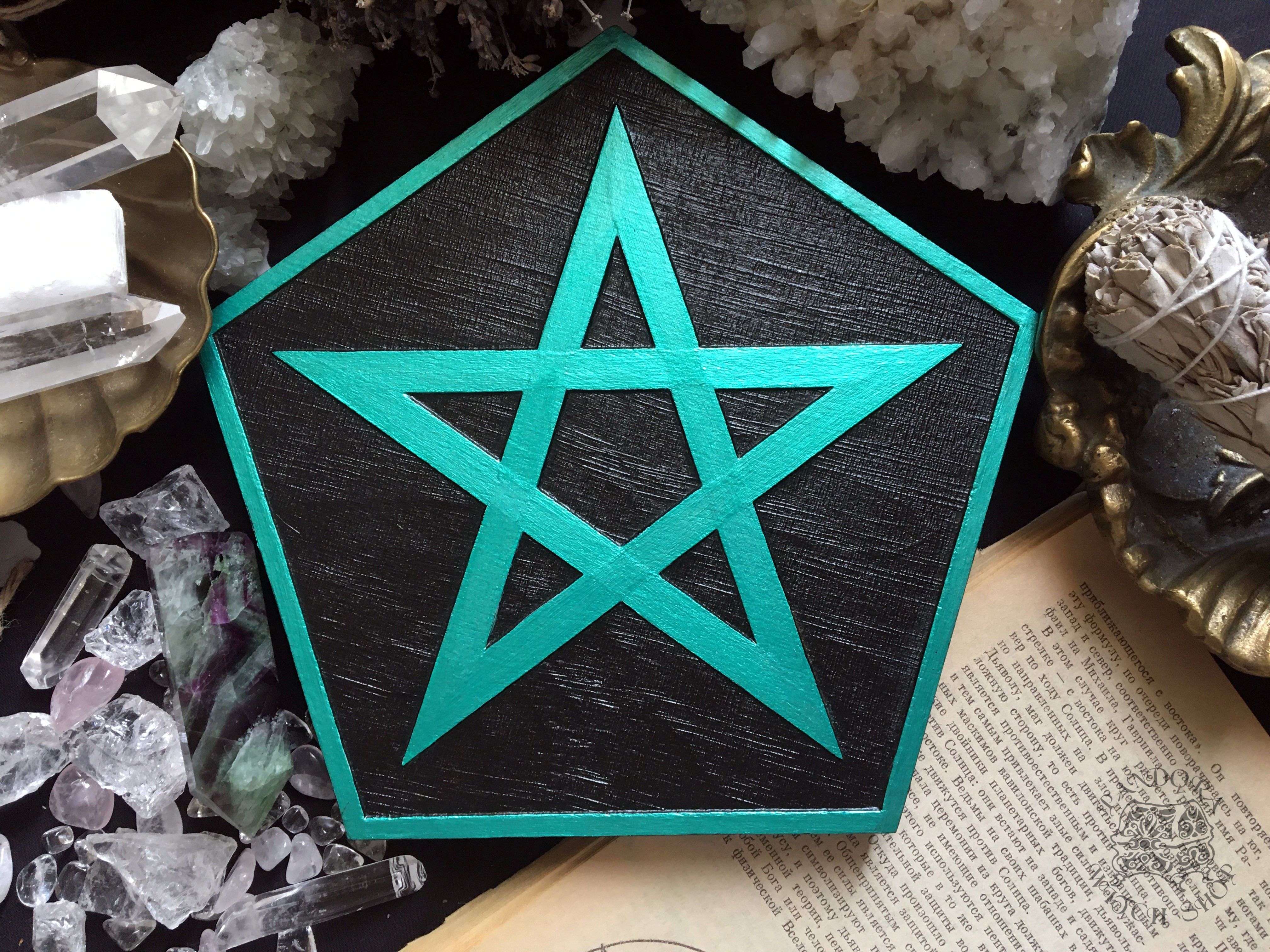 Pentagram rhombus - Altar pentacle - Black\Emerald