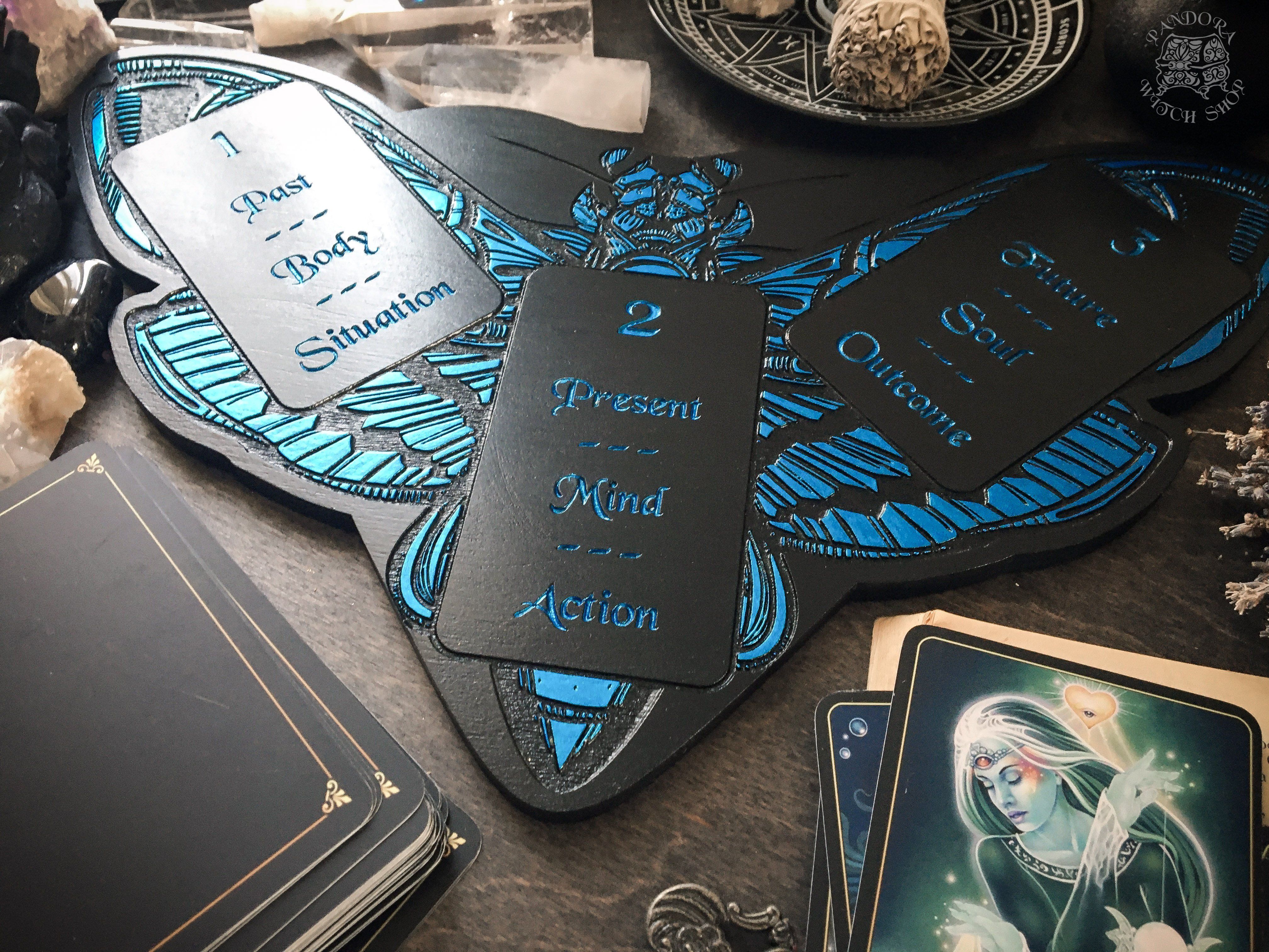 Tarot Board Three Card Spread - AZURE DEATH'S HEAD MOTH