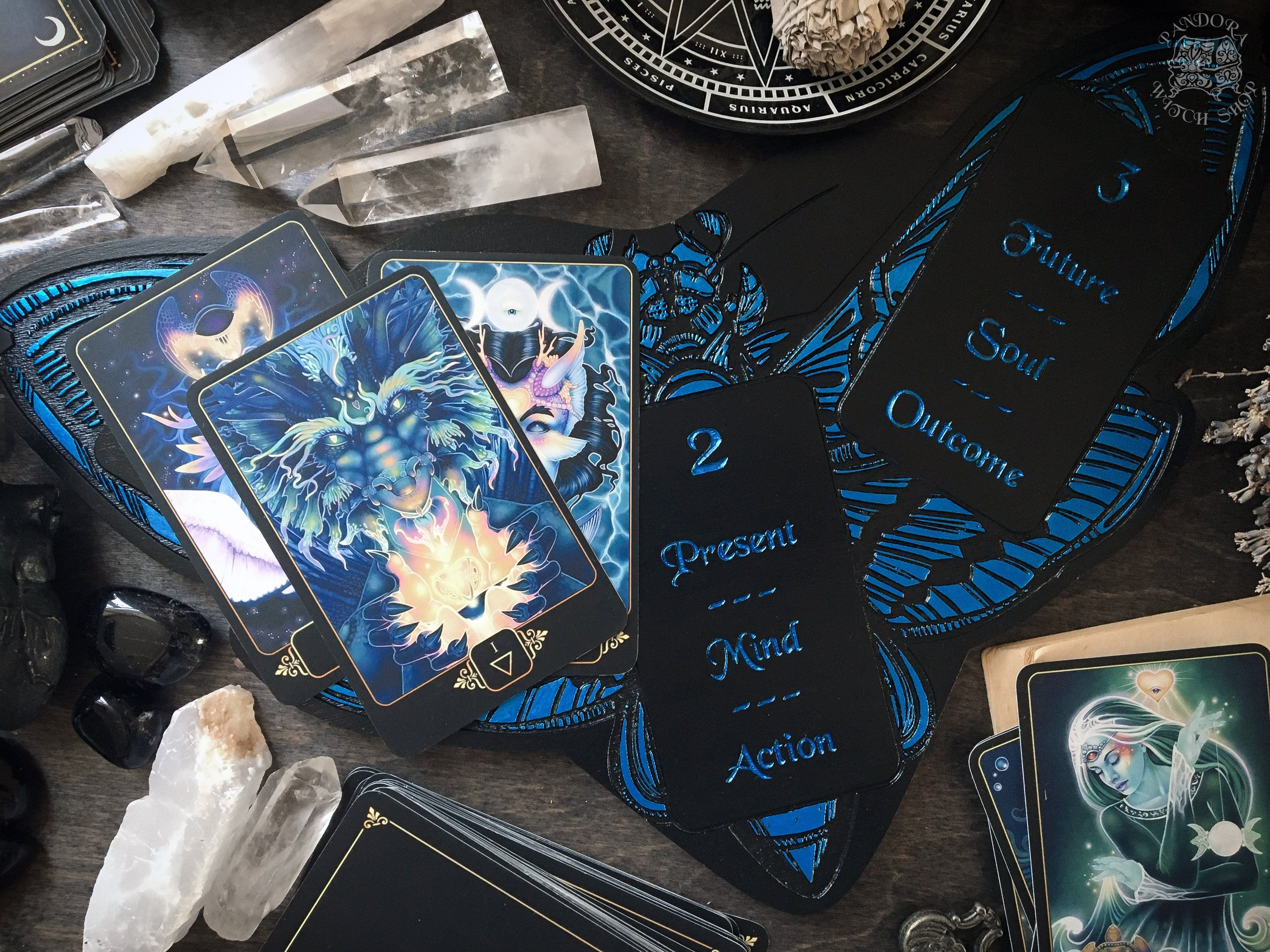 Tarot Board Three Card Spread - AZURE DEATH'S HEAD MOTH