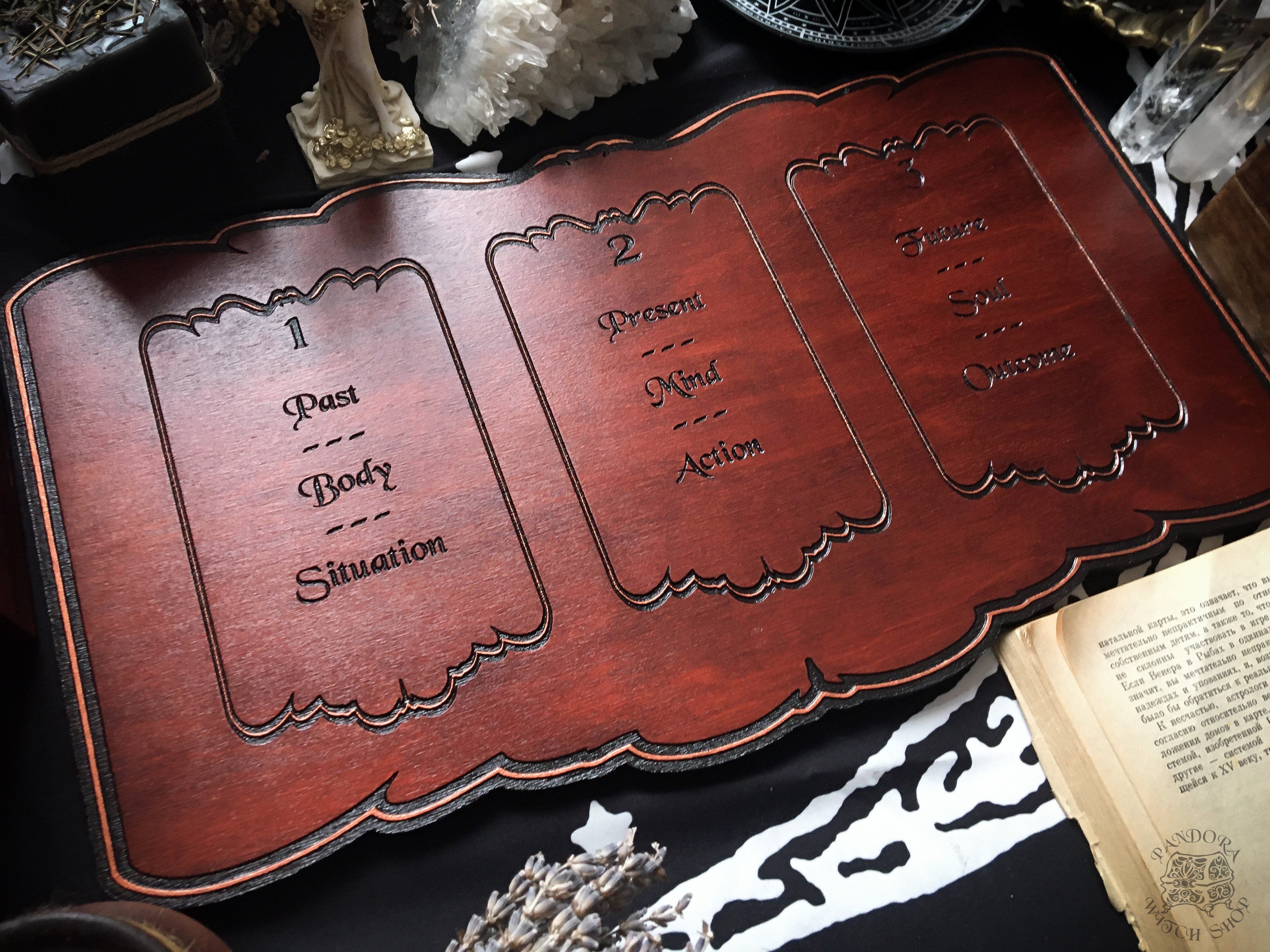 Tarot Board Three Card Spread- Red wood