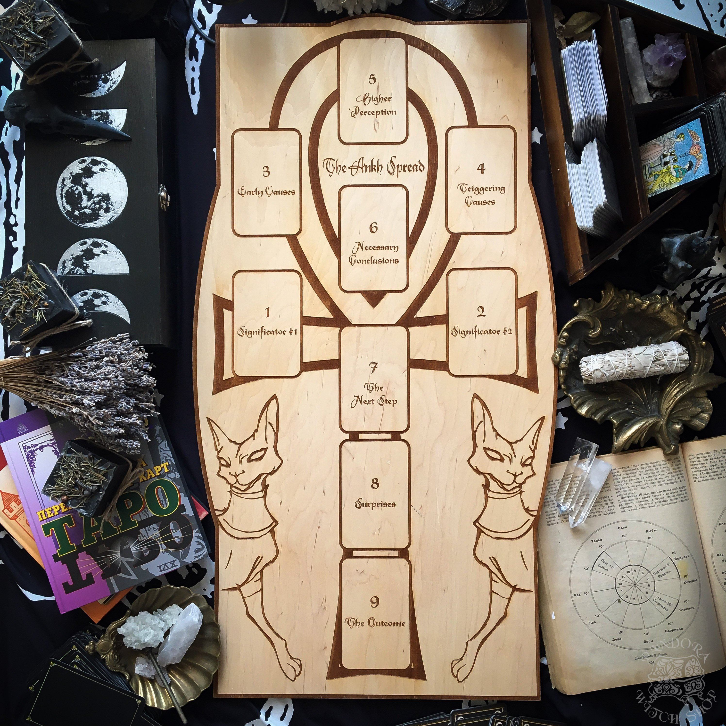 Tarot Spread Board Ankh - Natural