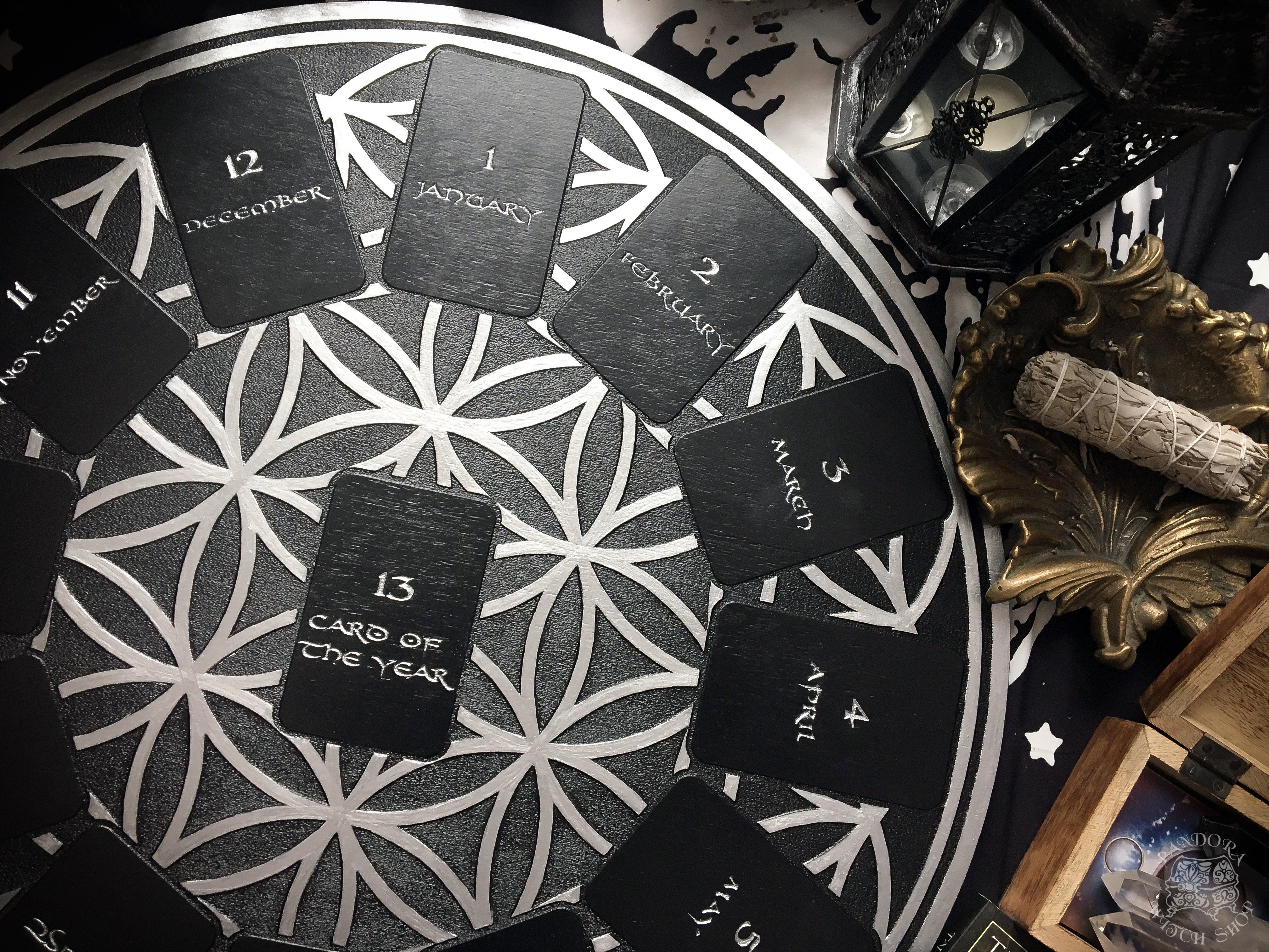 Tarot Spread Board Wheel of the Year - Black and Silver