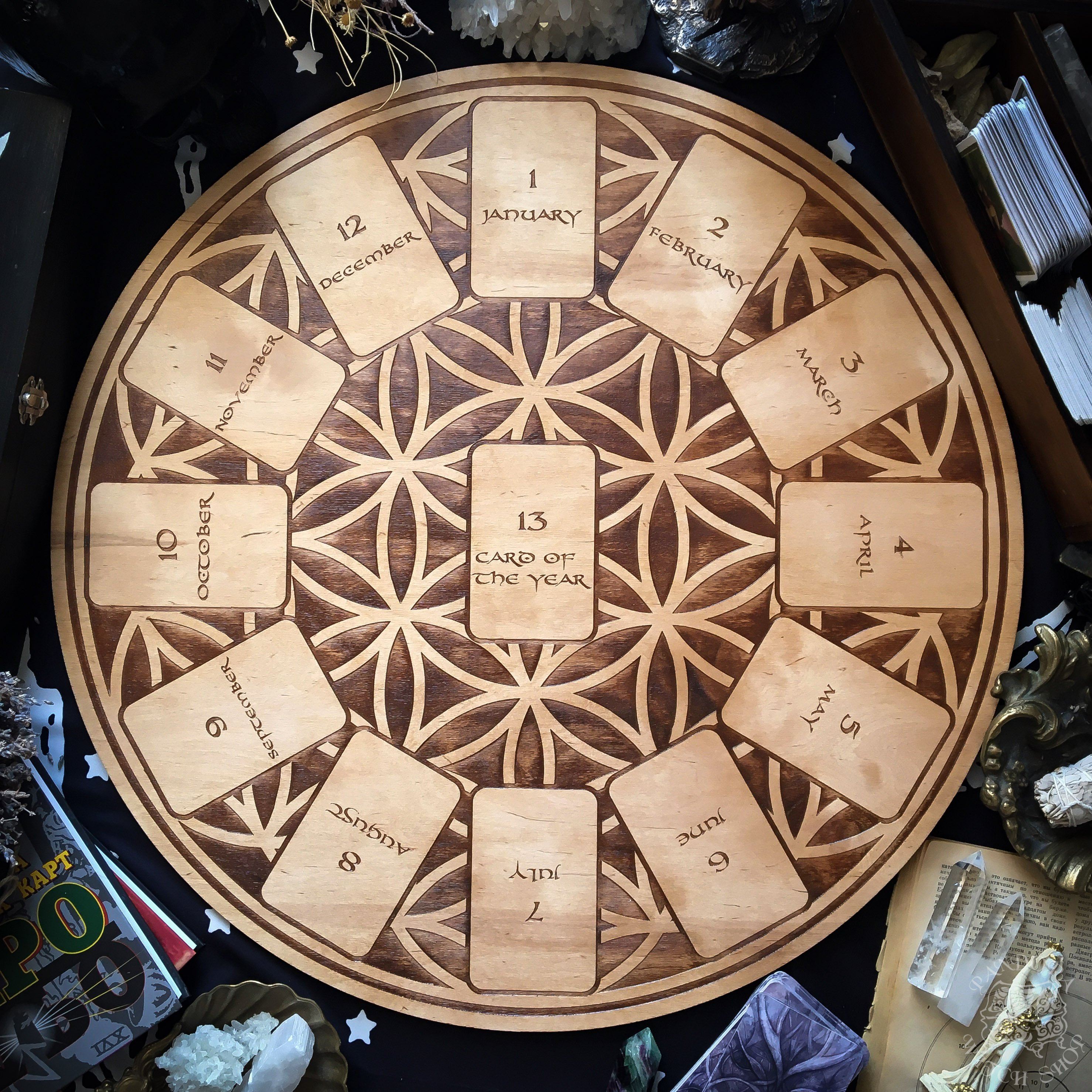 Tarot Spread Board Wheel of the Year - Natural