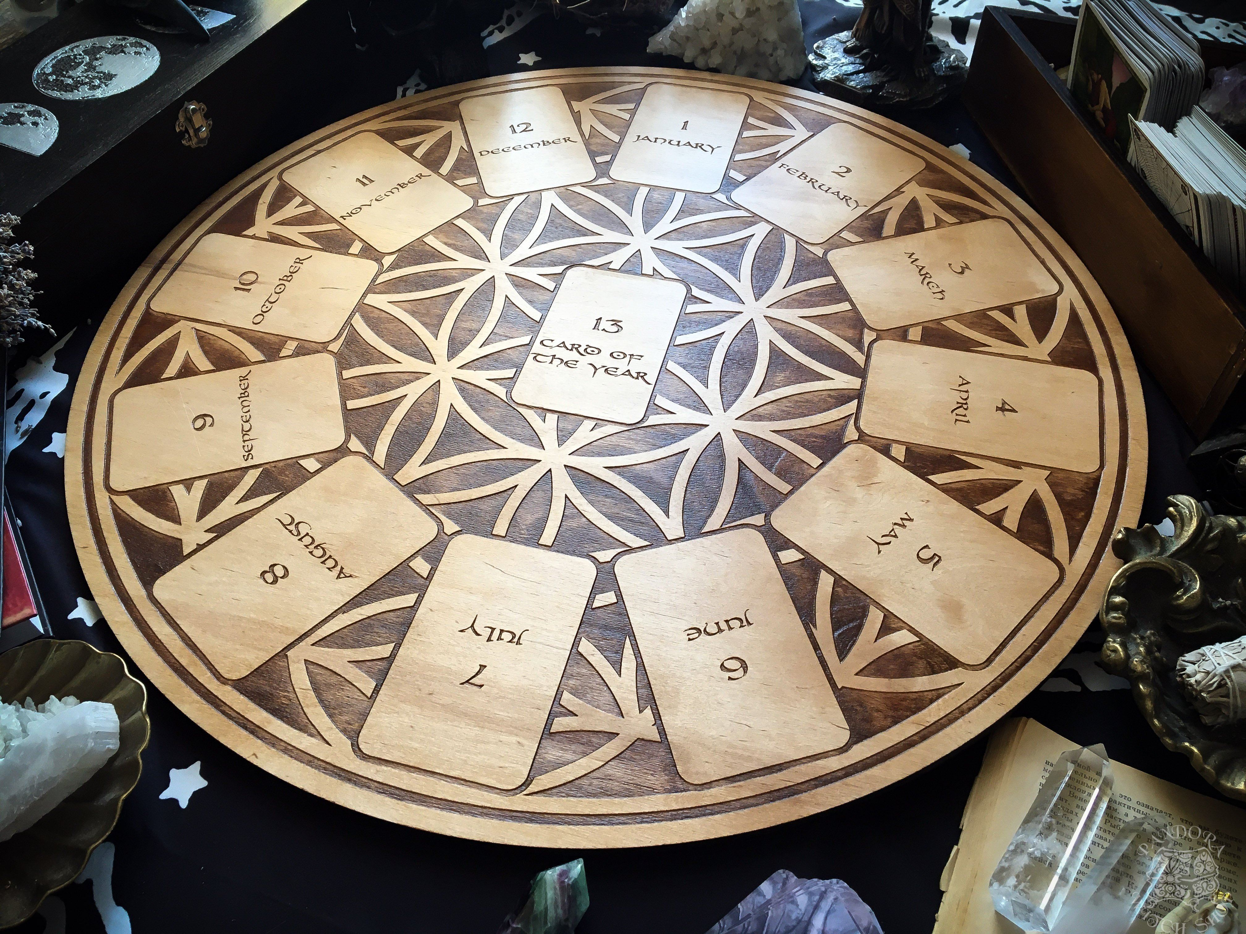 Tarot Spread Board Wheel of the Year - Natural