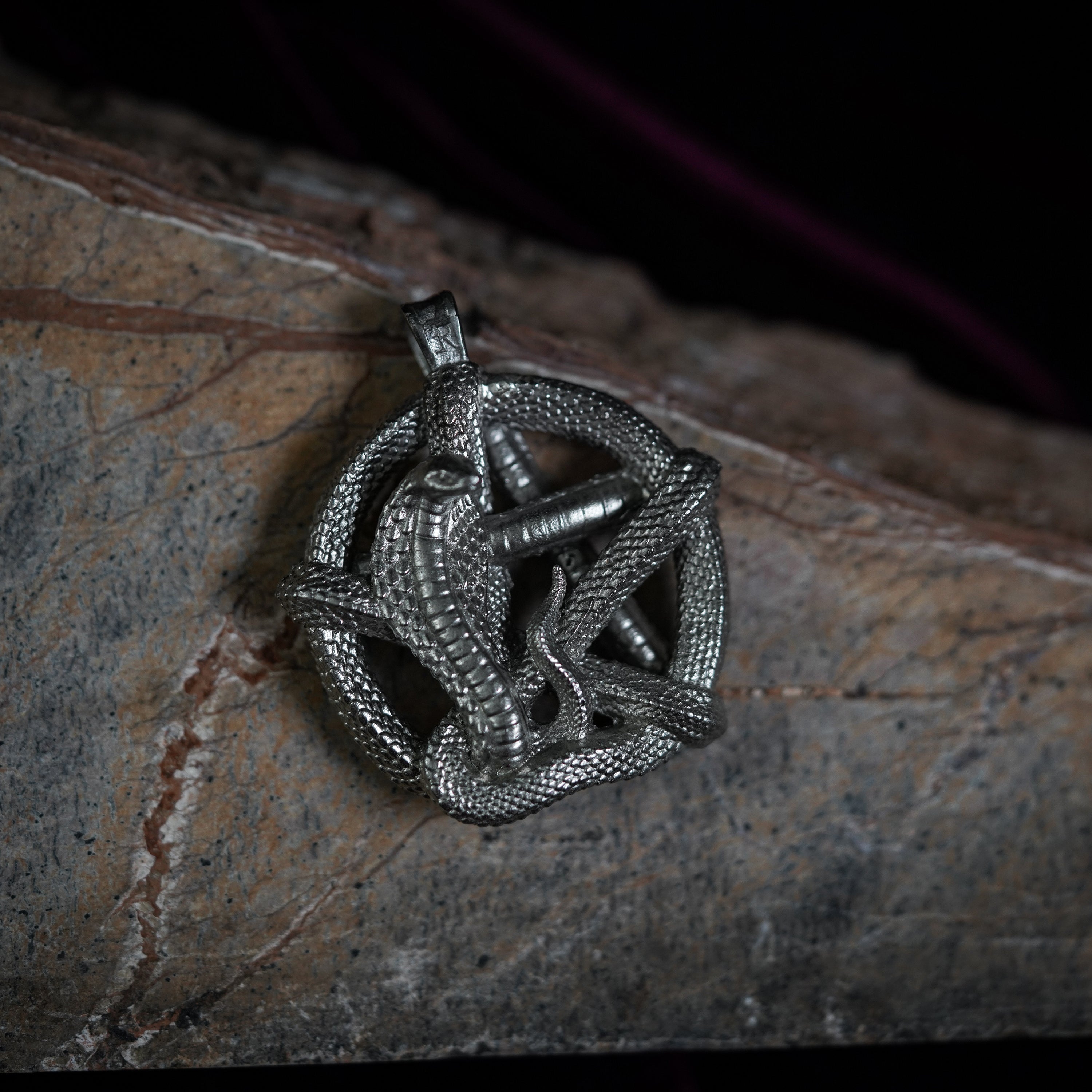 White bronze pendant Cobra pentagram