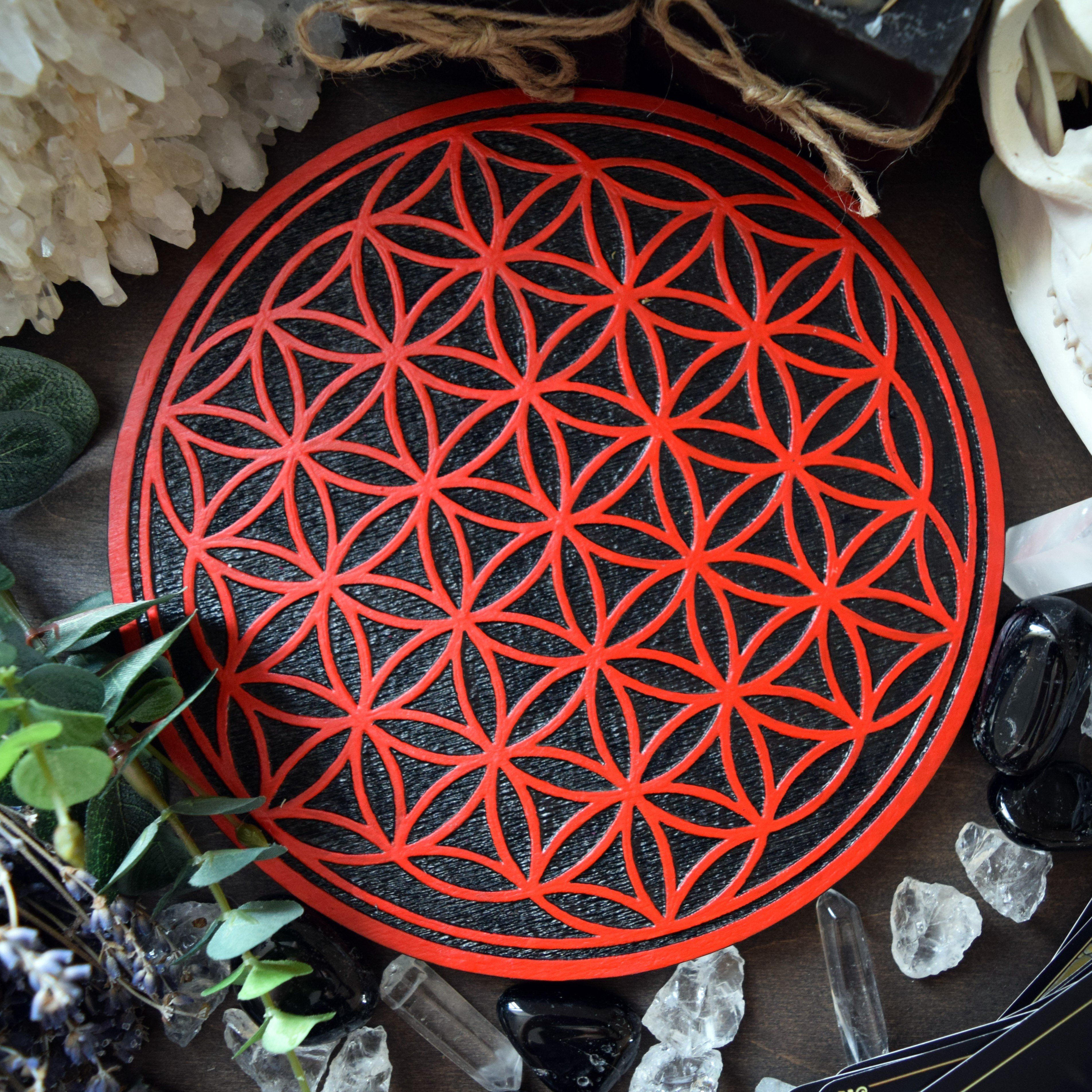 Crystal Grid Flower Of Life, Flower Pythagoras - Black\Red