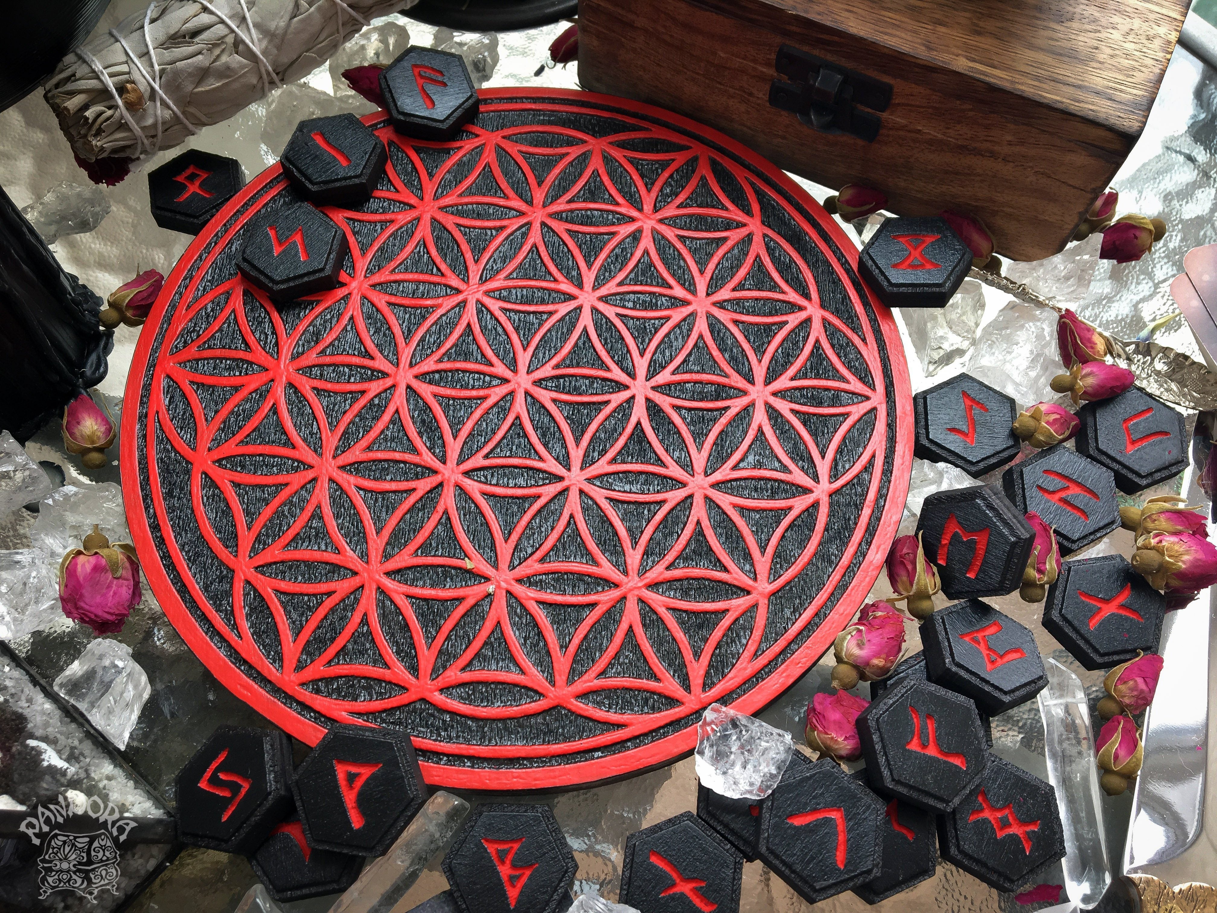 Crystal Grid Flower Of Life, Flower Pythagoras - Black\Red