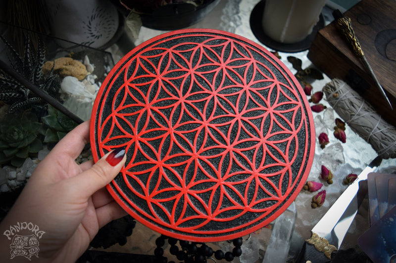 Crystal Grid Flower Of Life, Flower Pythagoras - Black\Red