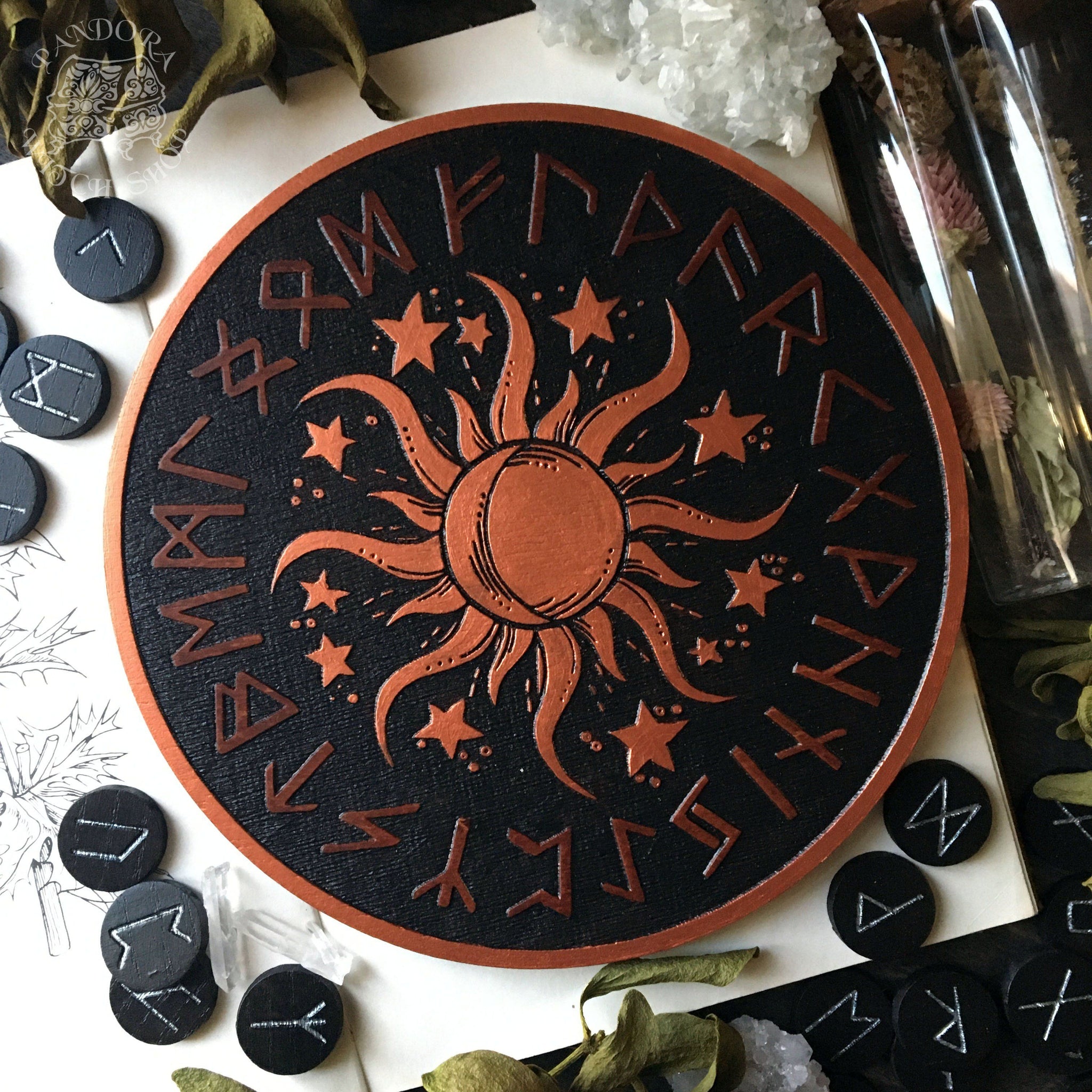Elder Futhark Runes - Sun - Oak\Black+Copper - SS
