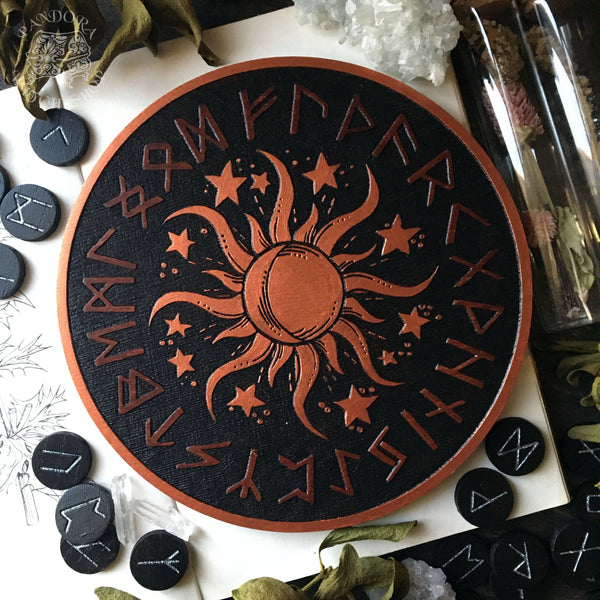 Elder Futhark Runes - Sun - Oak\Black+Copper