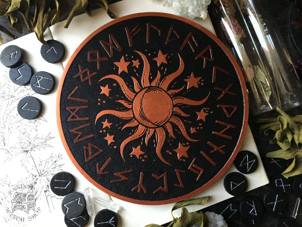 Elder Futhark Runes - Sun - Oak\Black+Copper