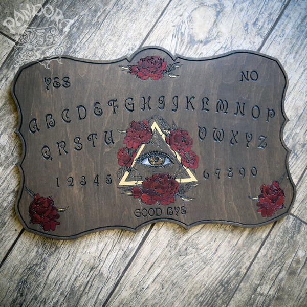 Wooden Ouija Board, Witch Board, Talking Board for calling spirits with All Seeing Eye Blooms