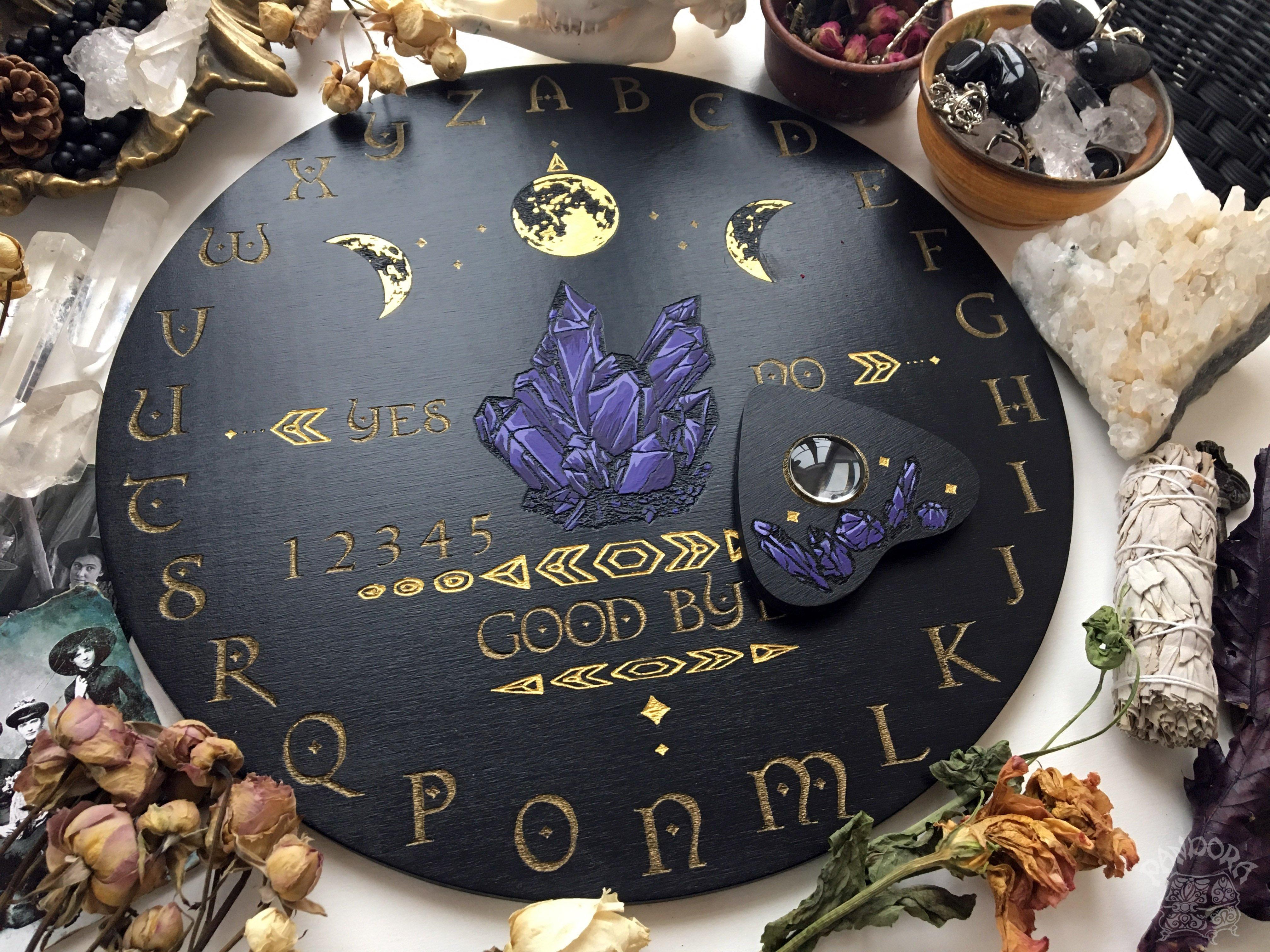 Wooden Ouija Board, Witch Board, Talking Board for calling spirits with Crystals