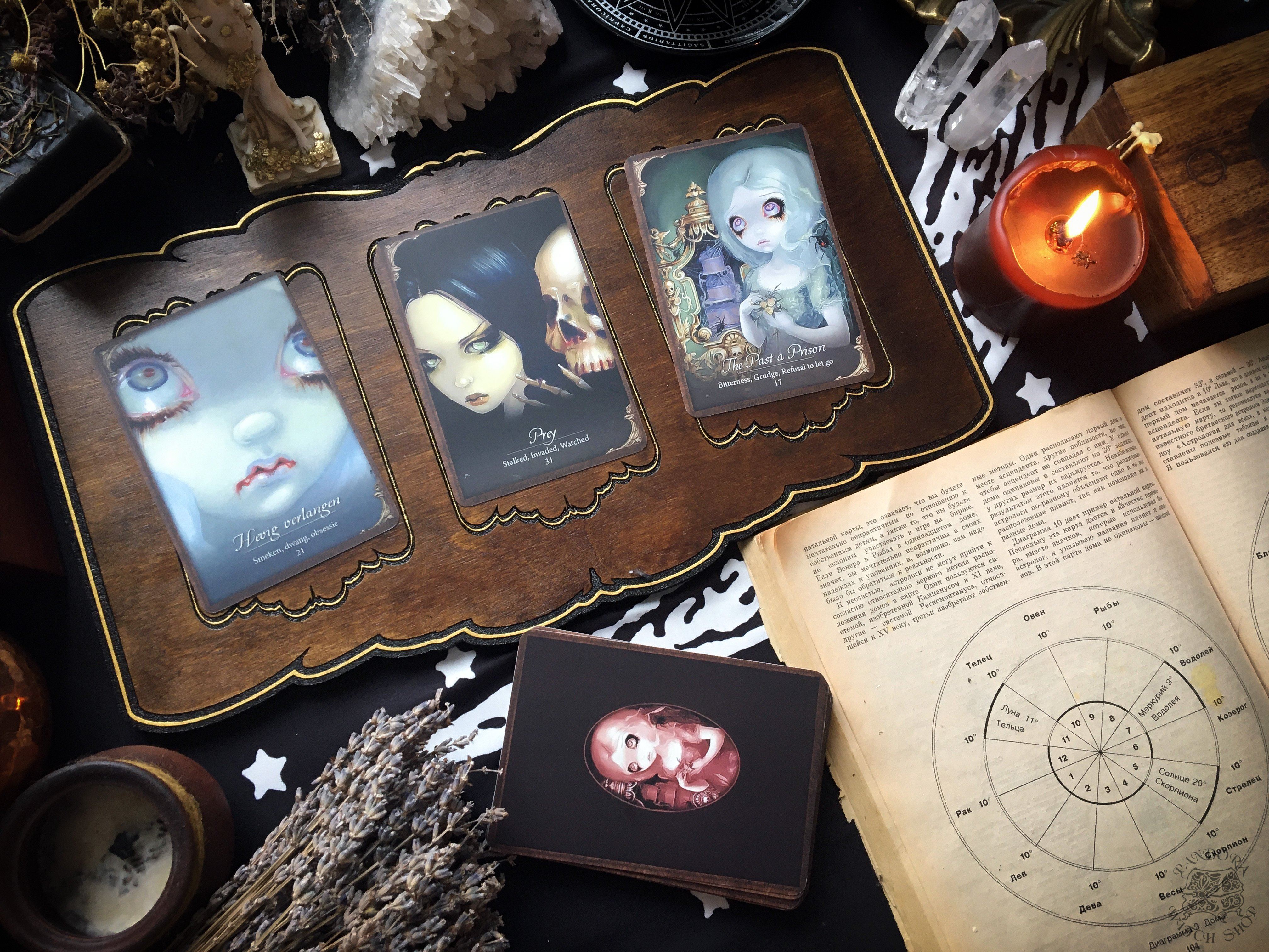 Tarot Board Three Card Spread- Dark wood - SS