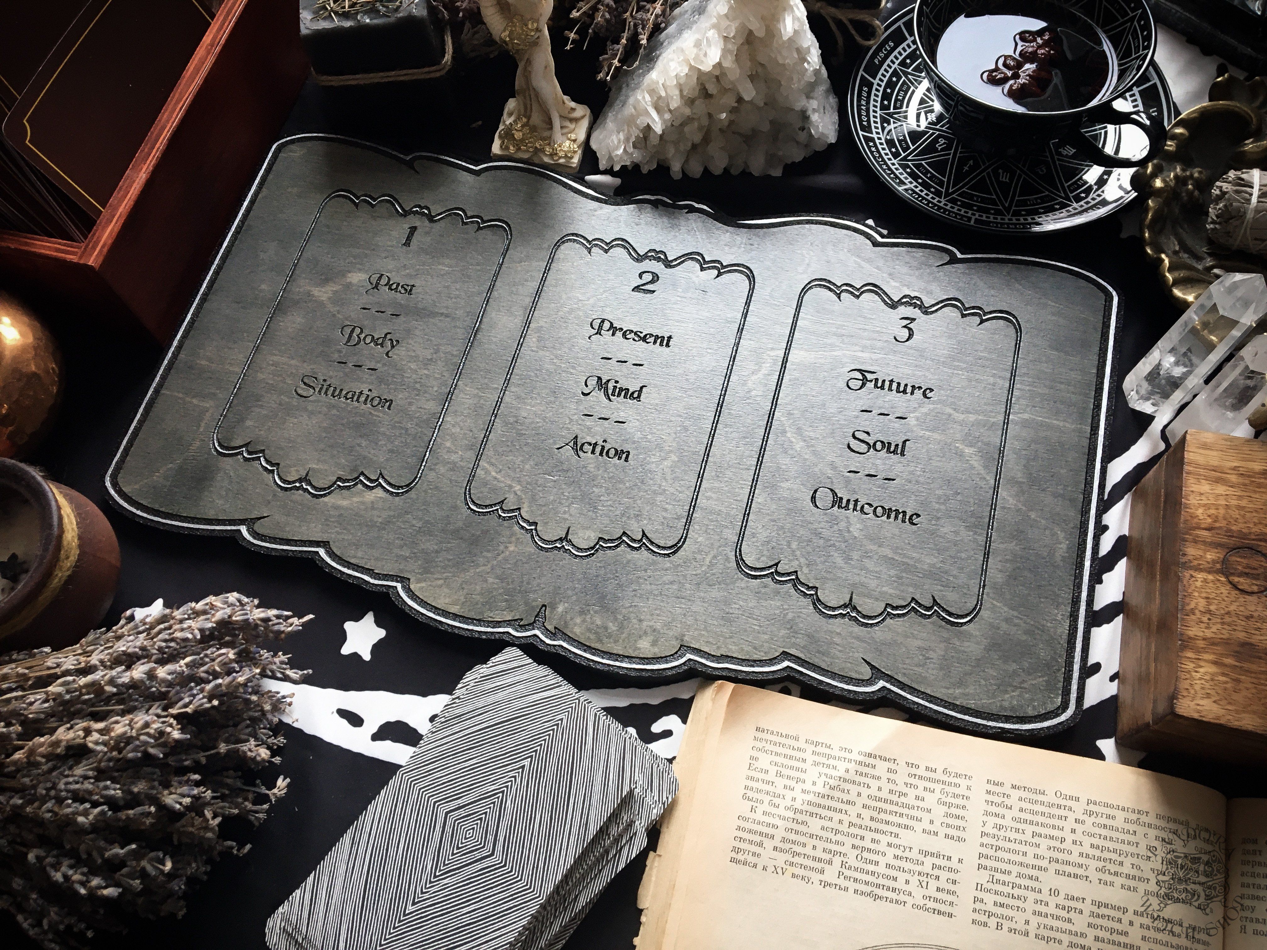 Tarot Board Three Card Spread- Gray wood - SS