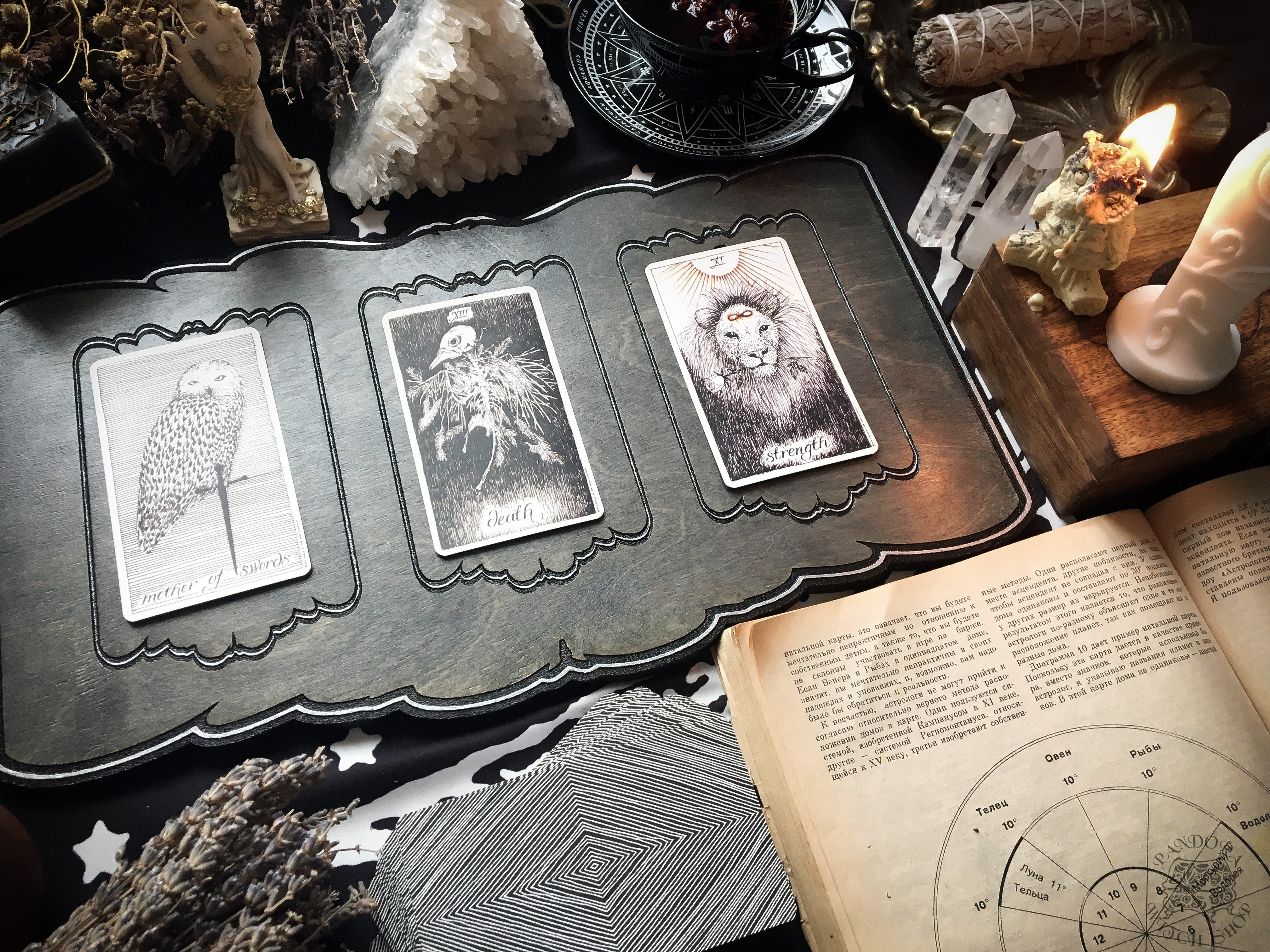 Tarot Board Three Card Spread- Gray wood - SS